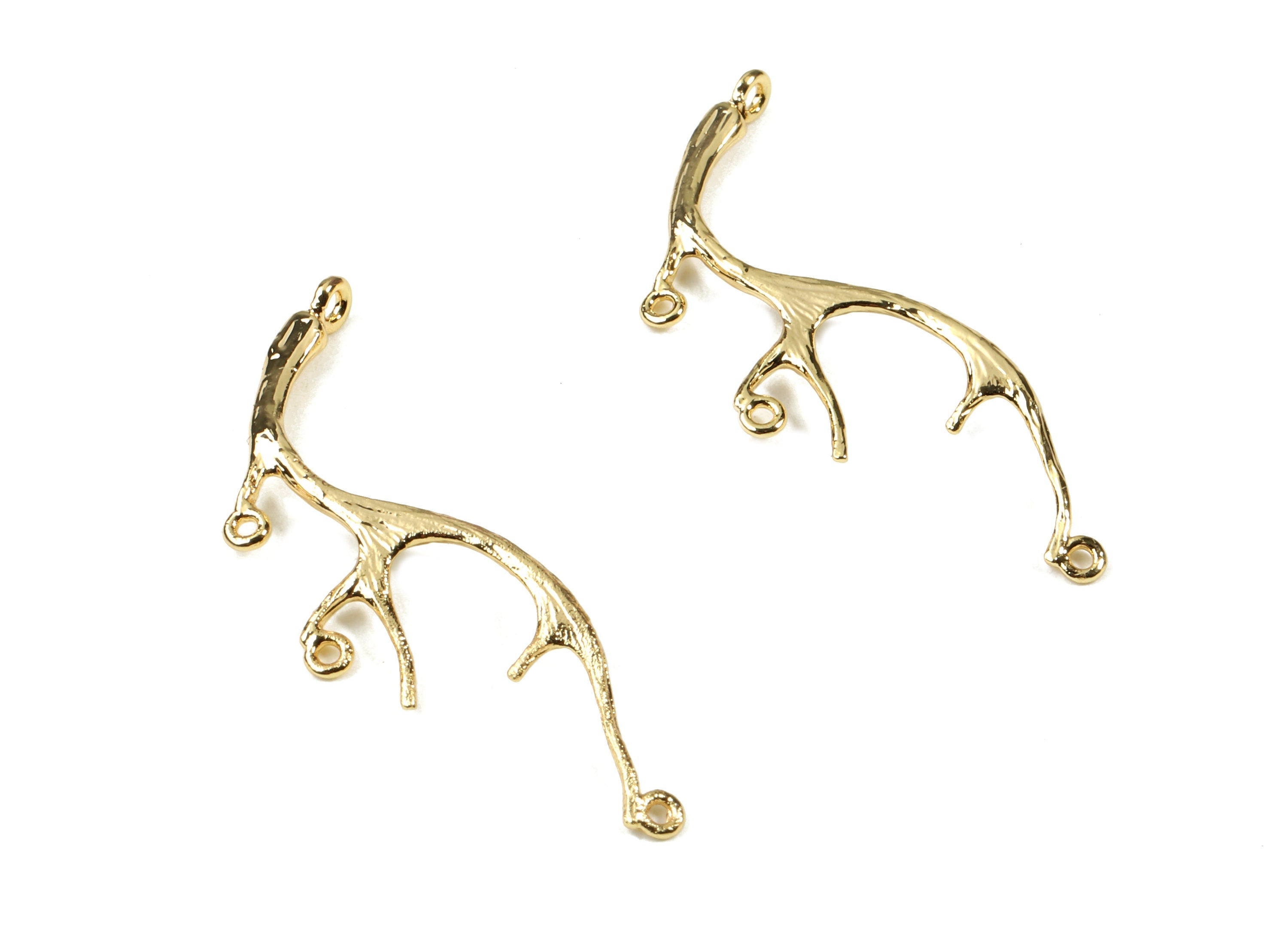 Brass Branch Earring Connector - Gold Branch Necklace Connector 4 Hole - 18K Real Gold Plated Brass - 37.17x12.47x1.62mm - RGP2517 - DOMEDBAZAAR