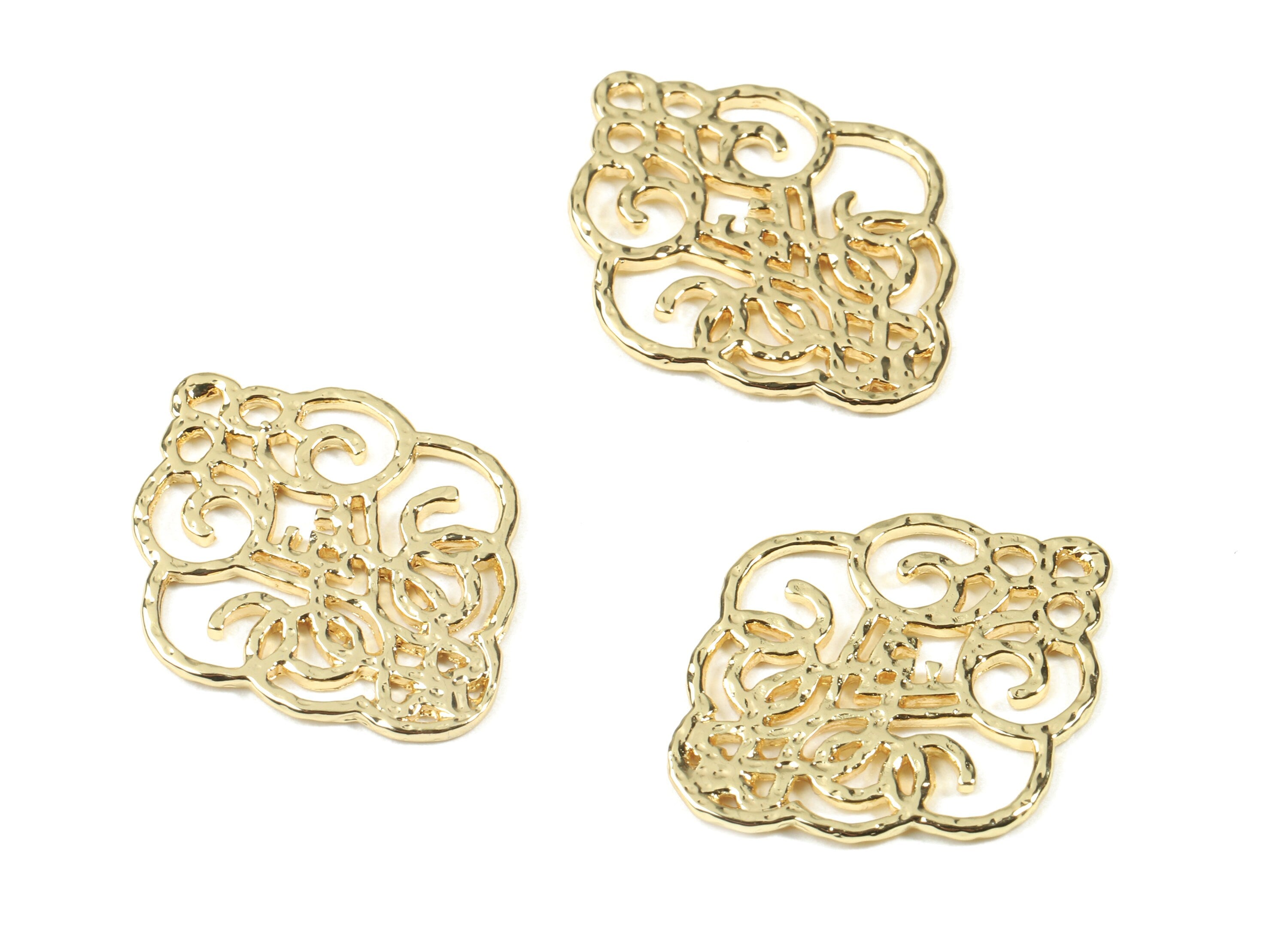 Brass Cloud Earring Charms - Gold Flower Connectors - 18K Real Gold Plated Brass - Jewelry Supplies - 28.79x22.59x1.23mm - RGP2498 - DOMEDBAZAAR