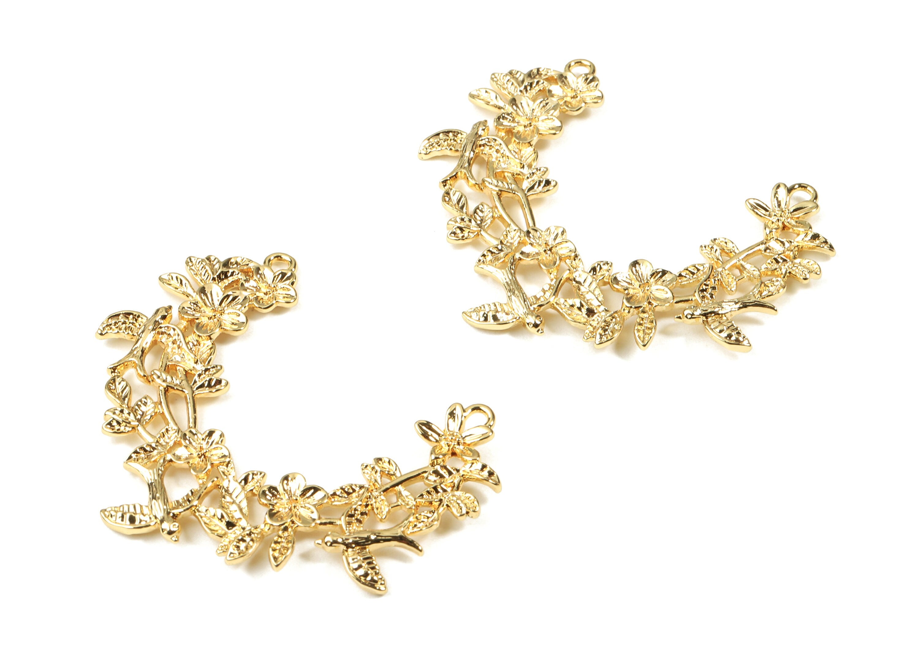 Brass Branch Necklace Connectors - Gold Branch Charms - 18K Real Gold Plated Brass - Jewelry Supplies - 46.97x16.06x2.44mm - RGP2509 - DOMEDBAZAAR