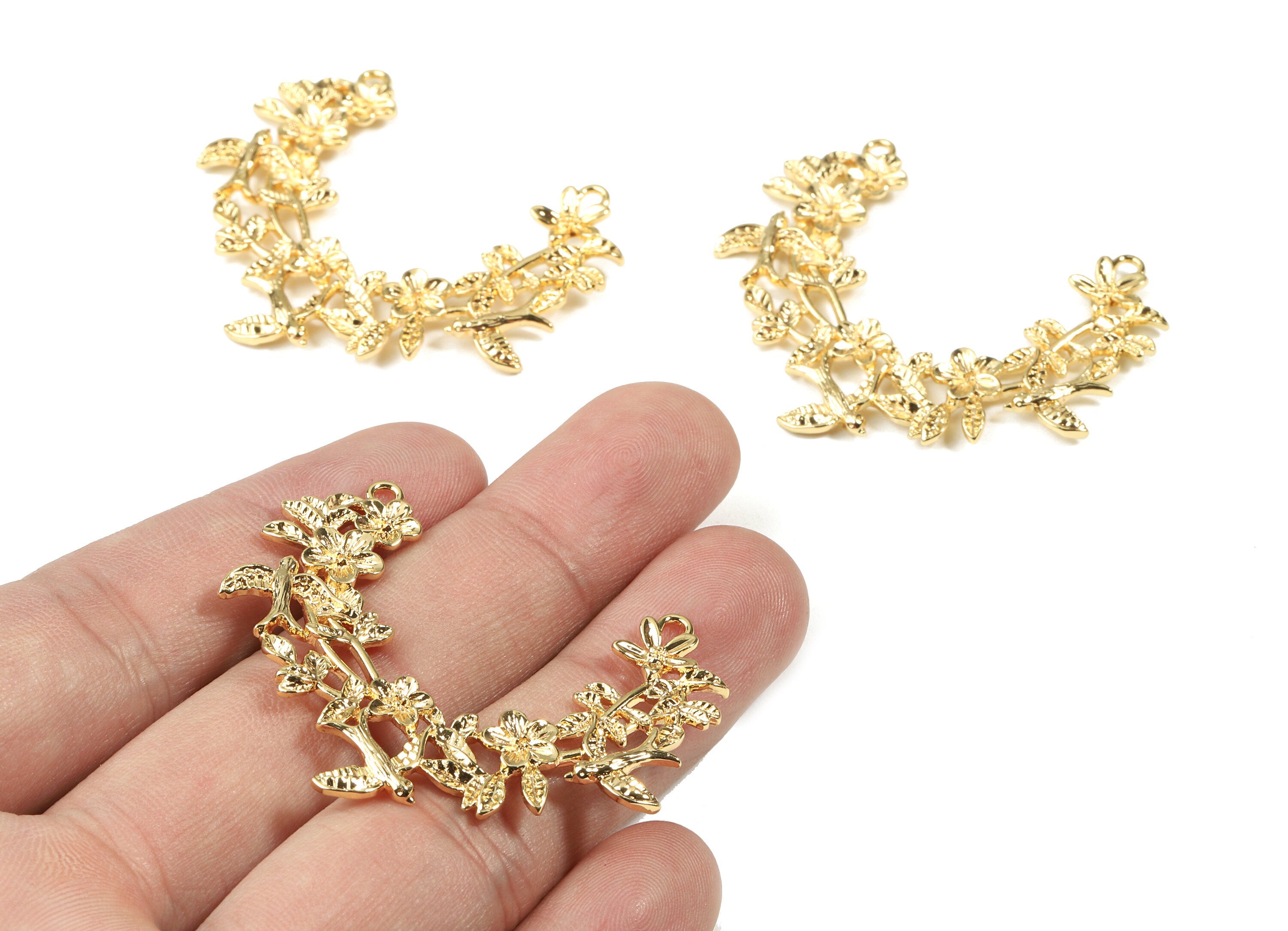 Brass Branch Necklace Connectors - Gold Branch Charms - 18K Real Gold Plated Brass - Jewelry Supplies - 46.97x16.06x2.44mm - RGP2509 - DOMEDBAZAAR
