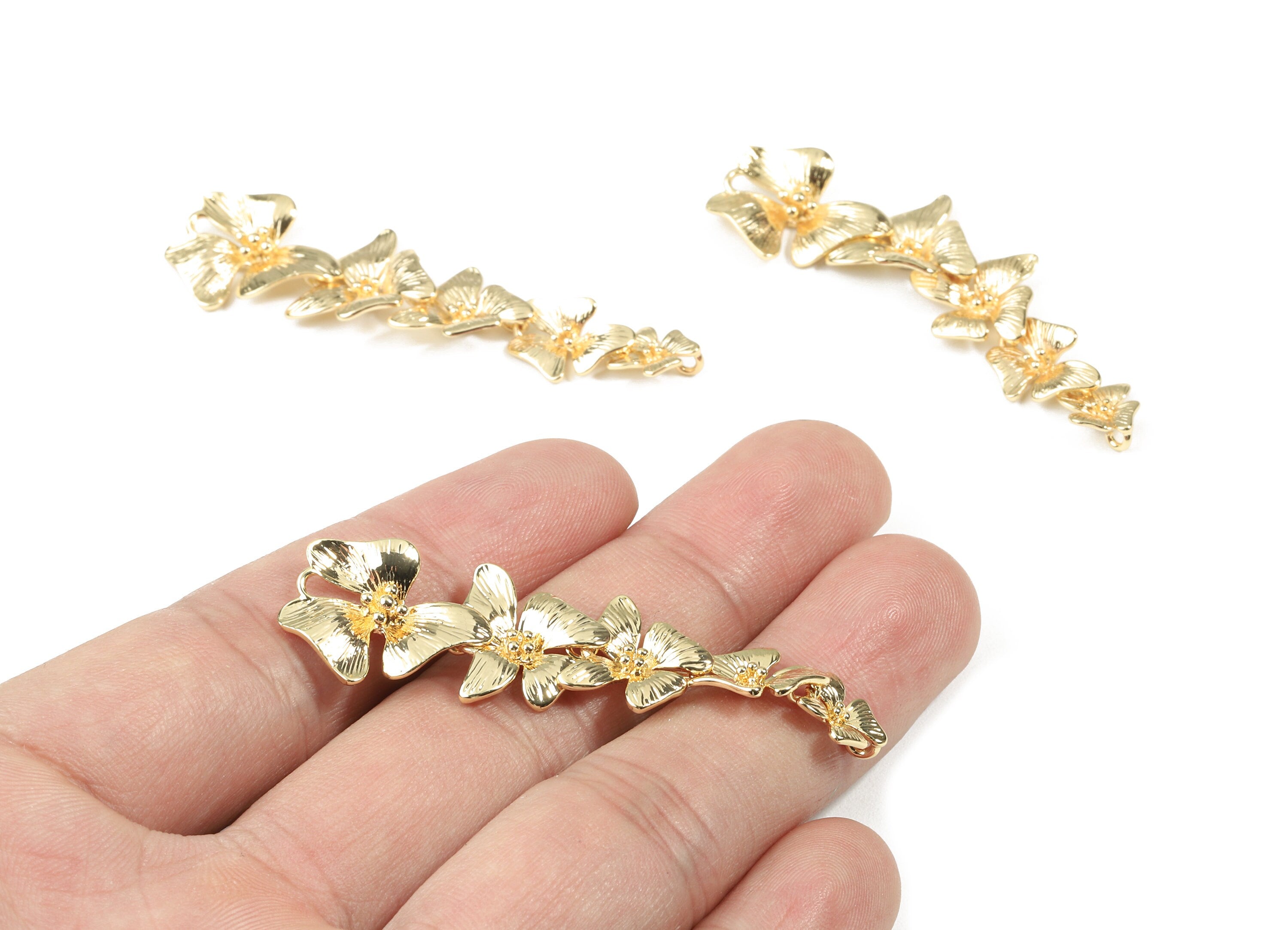Brass Flower Tassel Charm - Gold Flower Earring Charms - 18K Real Gold Plated Brass - Jewelry Supplies - 58.67x14.88x1.14mm - RGP2526 - DOMEDBAZAAR