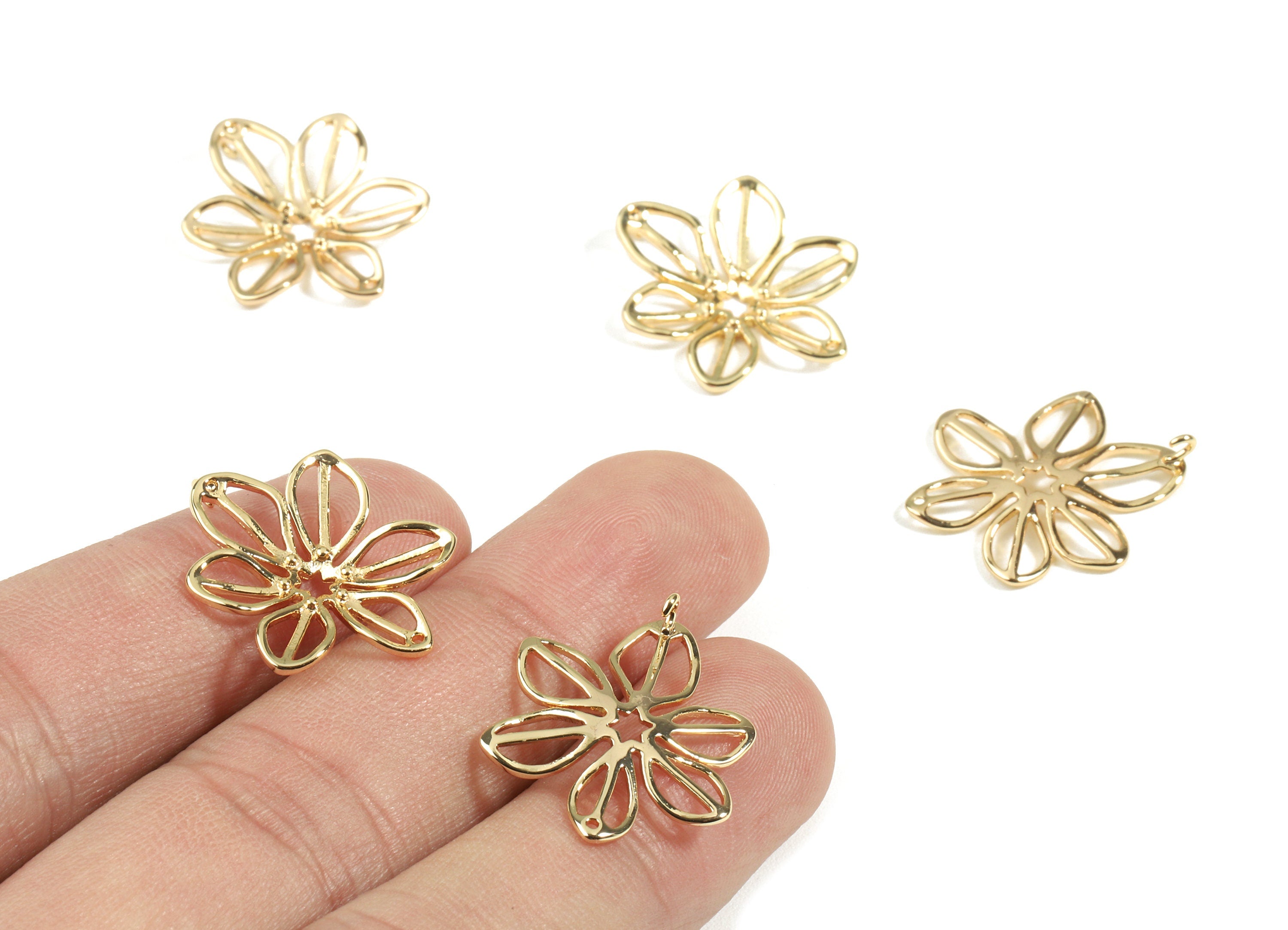 Brass Flower Charm With Loop - Gold Flower Earring Necklace - 18K Real Gold Plated Brass - Jewelry Supplies - 23.08x19.57x1.62mm - RGP2473 - DOMEDBAZAAR