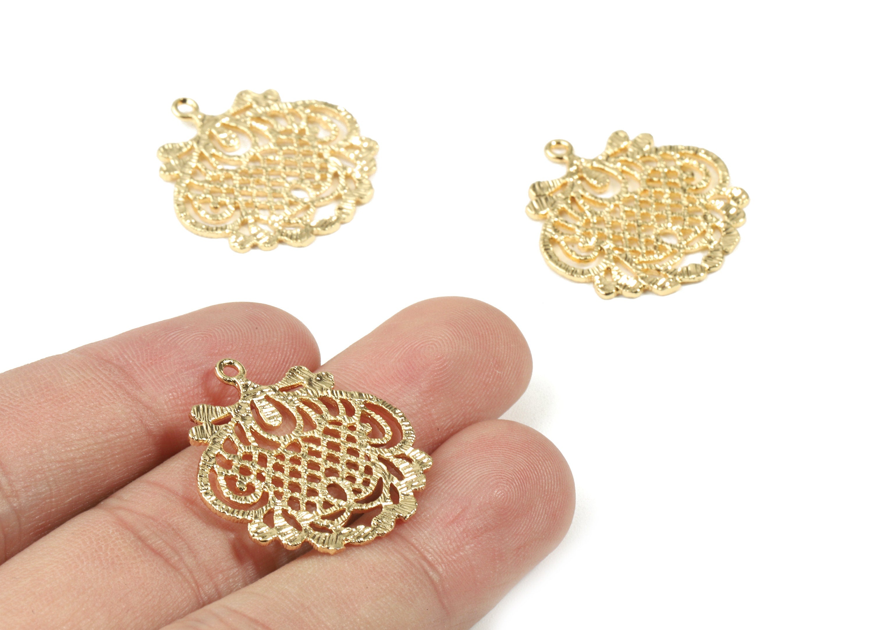 Brass Badge Earring Charms - Gold Brass Badge Pendant - 18K Real Gold Plated Brass - Jewelry Supplies - 27.41x25.77x1.13mm - RGP2490 - DOMEDBAZAAR