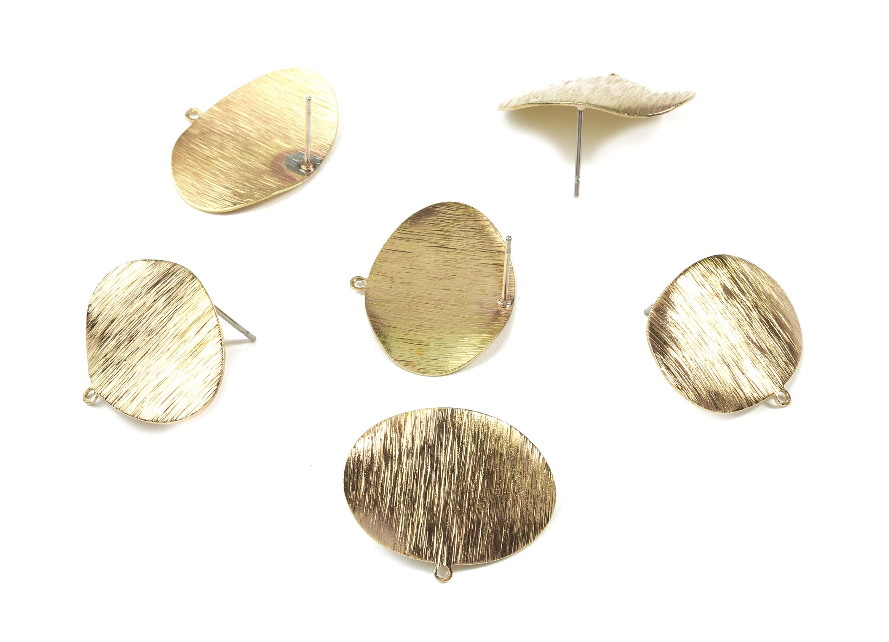 Brass Oval Earring Stud With Loop - Raw Brass Oval Earring Post - Earring Post - Jewelry Supplies - 25.3x20x0.79mm - PP3052 - DOMEDBAZAAR