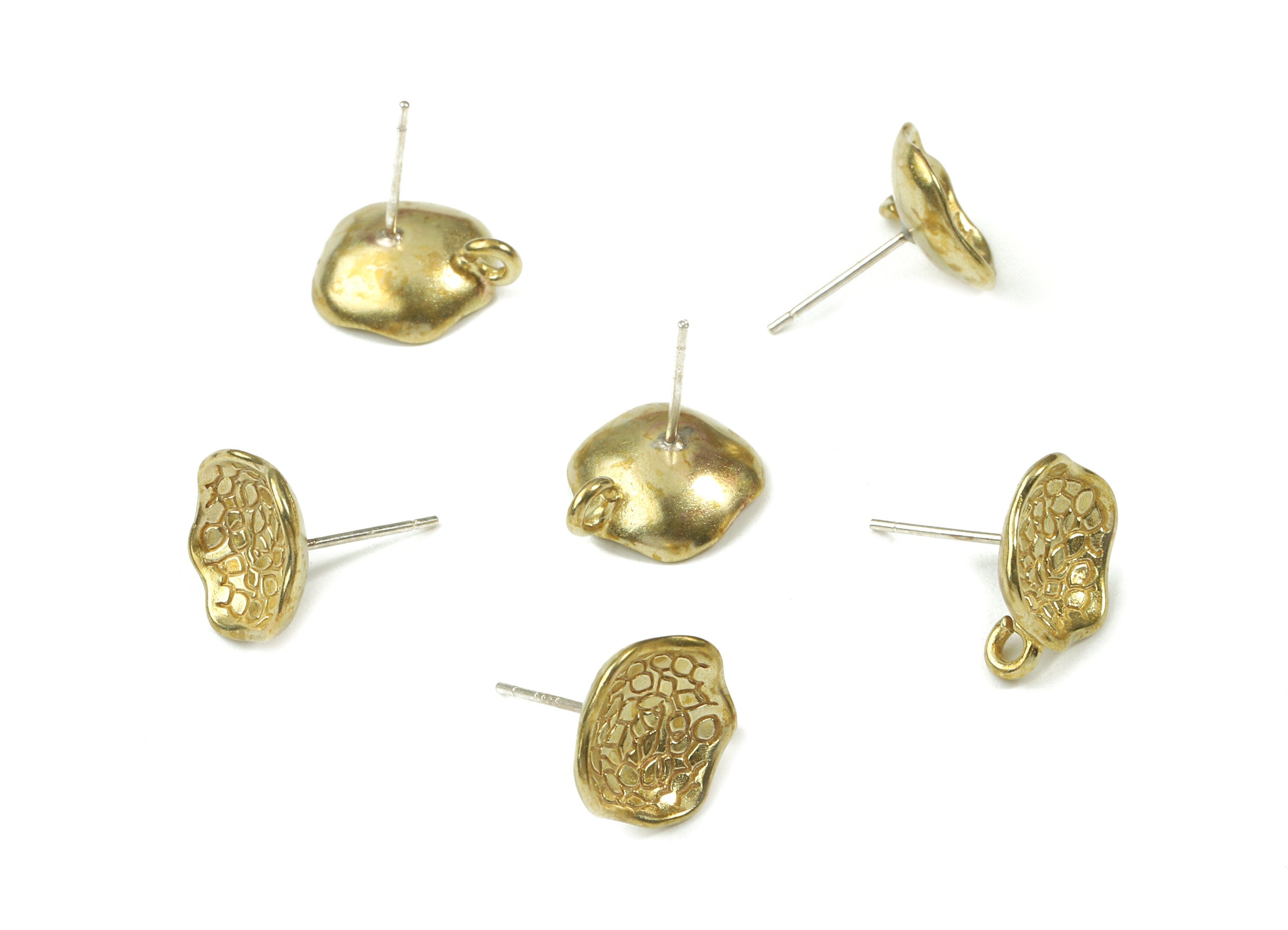 Brass Patterned Earring Stud With Loop - Raw Brass Patterned Earring Post - Earring Post - Jewelry Supplies - 13.47x11.67x1.16mm - PP3080 - DOMEDBAZAAR