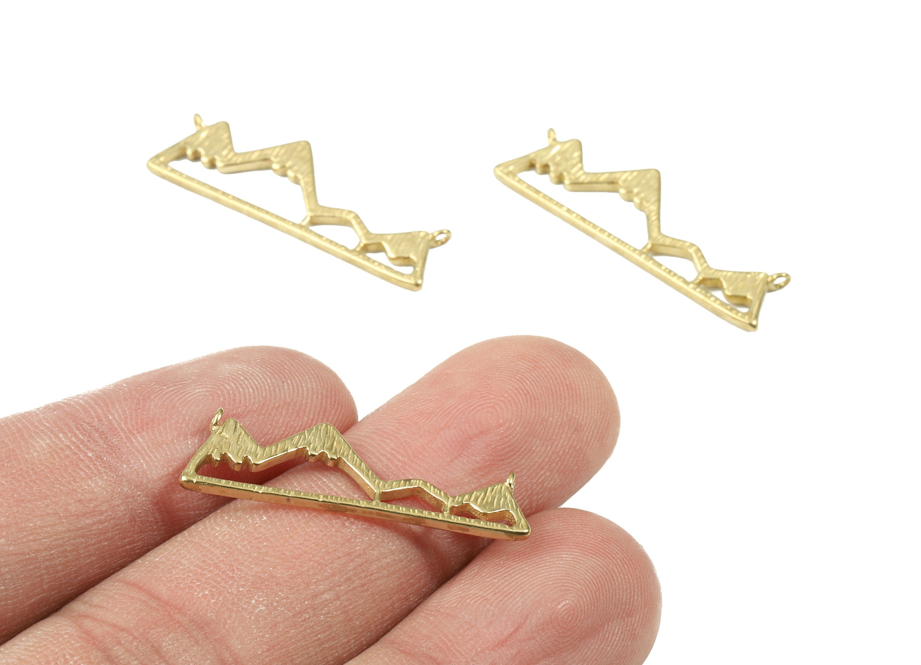 Brass Mountain Connectors - Raw Brass Mountain Necklace Connector - 2 Holes - Jewelry Supplies - 29.55x10.16x1.34mm - PP3060 - DOMEDBAZAAR