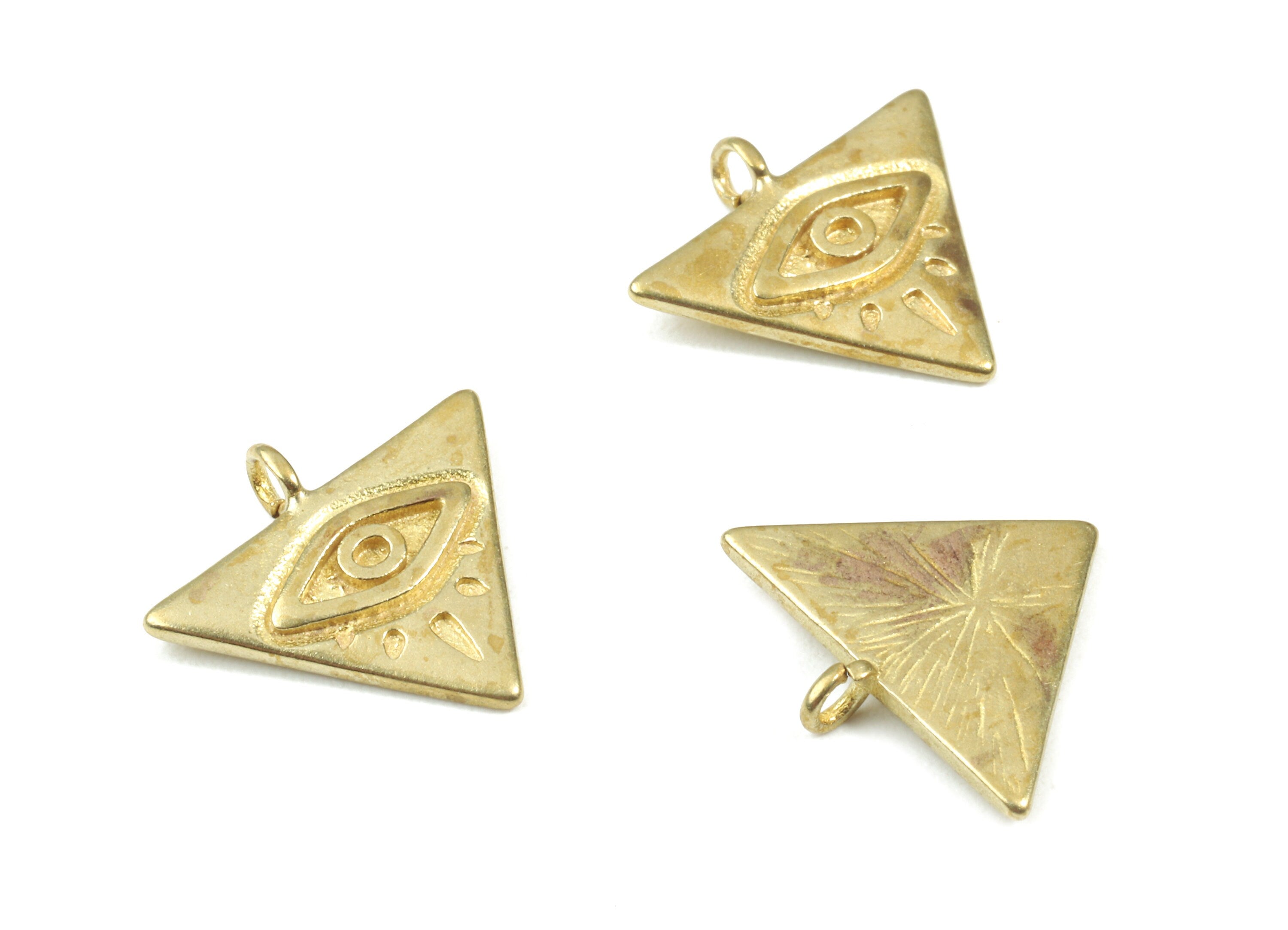Brass Triangle Eye Earring Charms - Raw Brass Triangle Eye Pendant - Earring Findings - Jewelry Supplies - 14.16x15.62x1.6mm - PP3086 - DOMEDBAZAAR