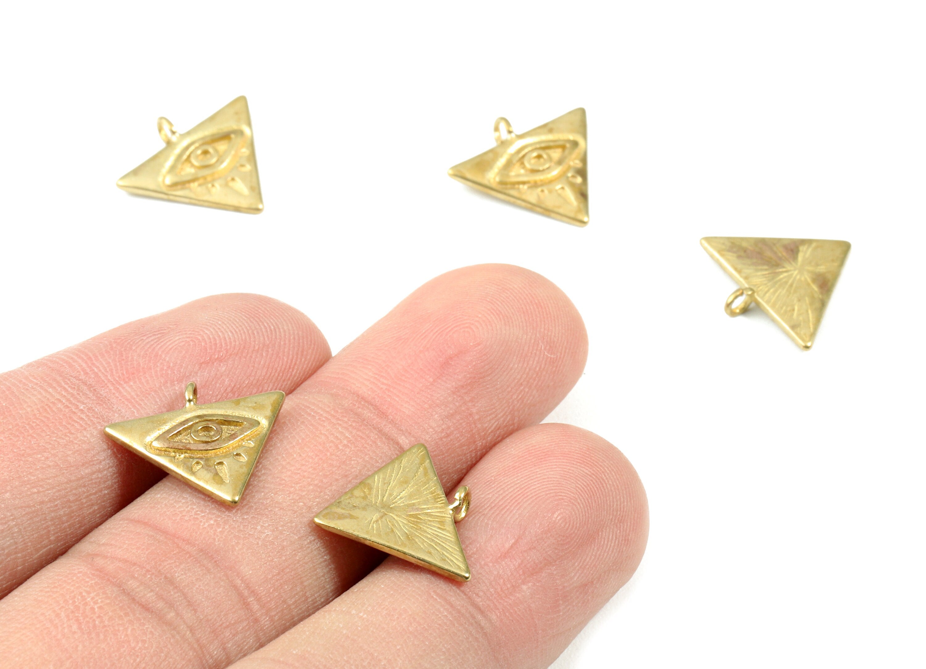 Brass Triangle Eye Earring Charms - Raw Brass Triangle Eye Pendant - Earring Findings - Jewelry Supplies - 14.16x15.62x1.6mm - PP3086 - DOMEDBAZAAR