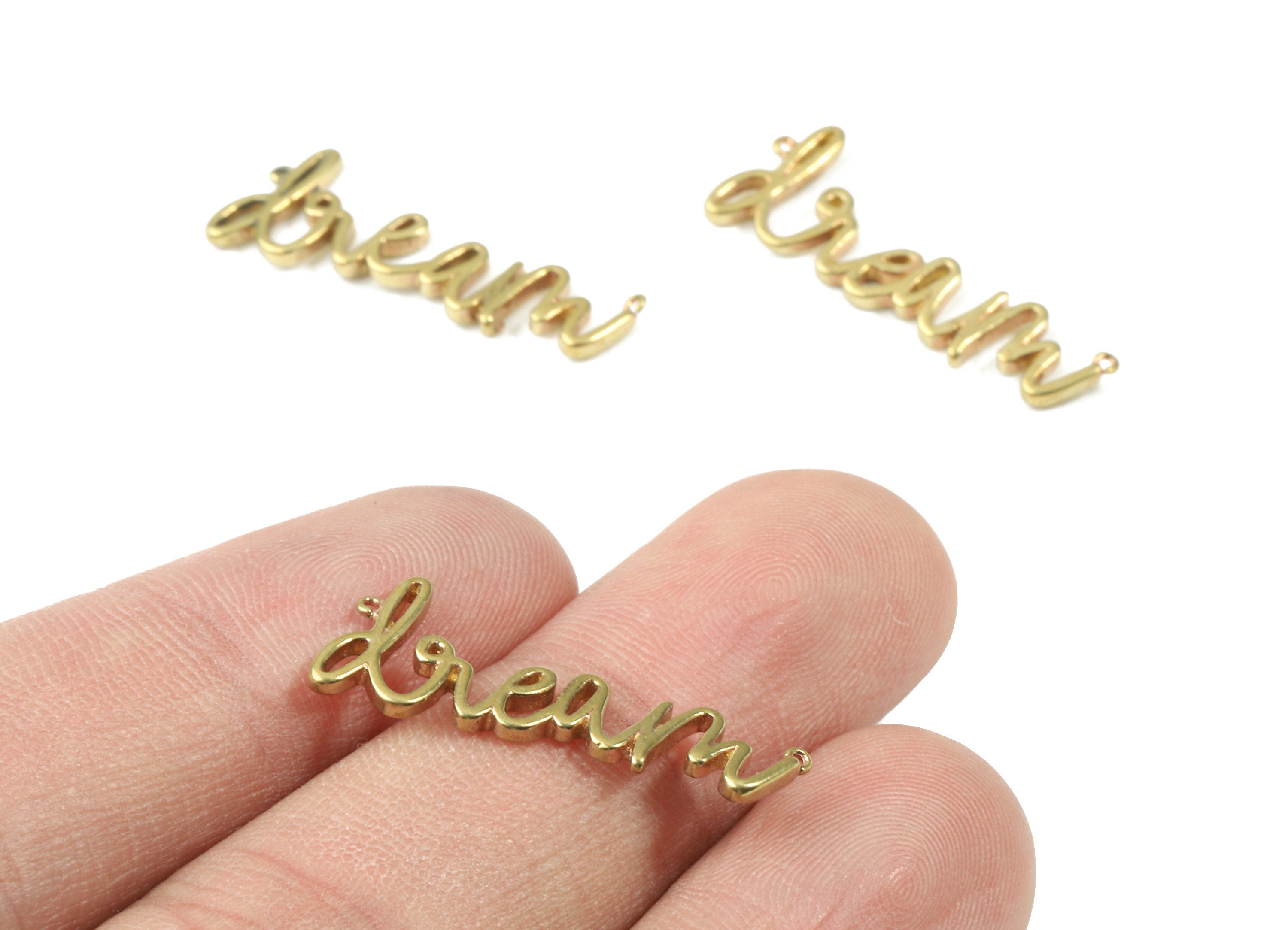 Brass Dream Charms - Raw Brass Dream Necklace Connector - 2 Holes - Earring Findings - Jewelry Supplies - 27.47x10.64x1.35mm - PP3091 - DOMEDBAZAAR