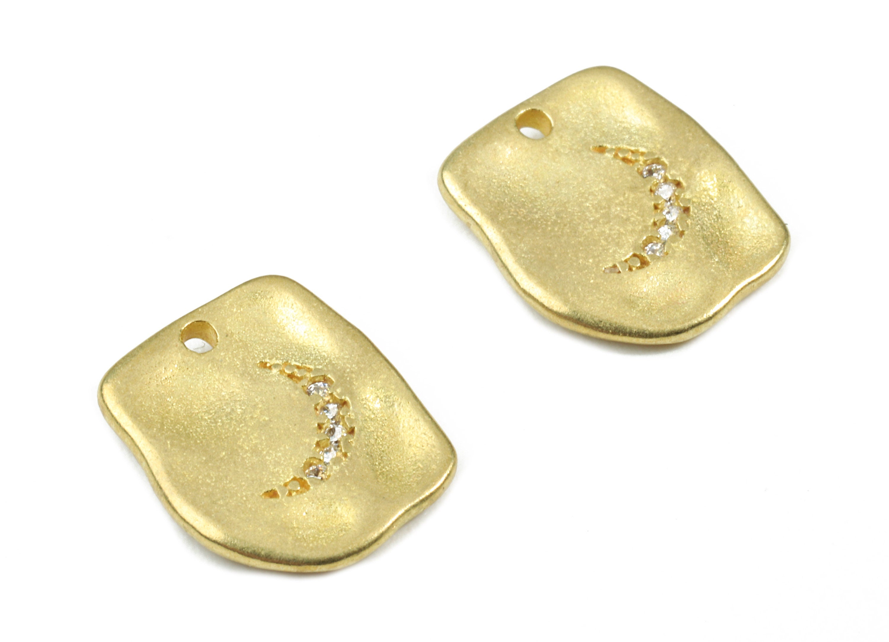 Brass Hammered Crescent Charm - Zircon Crescent Earring Charms - Earring Findings - Jewelry Supplies - 14.14x11.9x1.86mm - PP3056 - DOMEDBAZAAR