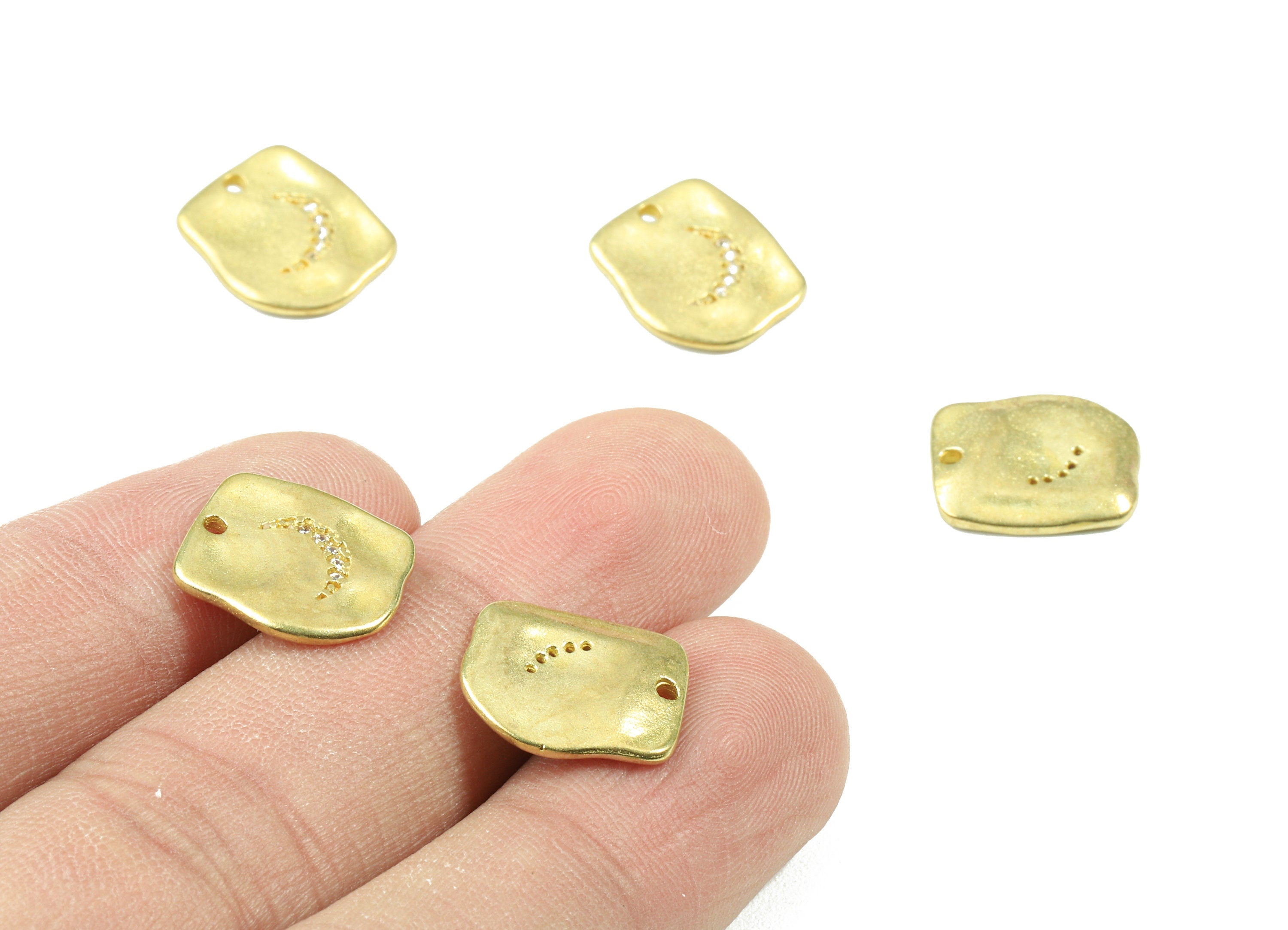 Brass Hammered Crescent Charm - Zircon Crescent Earring Charms - Earring Findings - Jewelry Supplies - 14.14x11.9x1.86mm - PP3056 - DOMEDBAZAAR