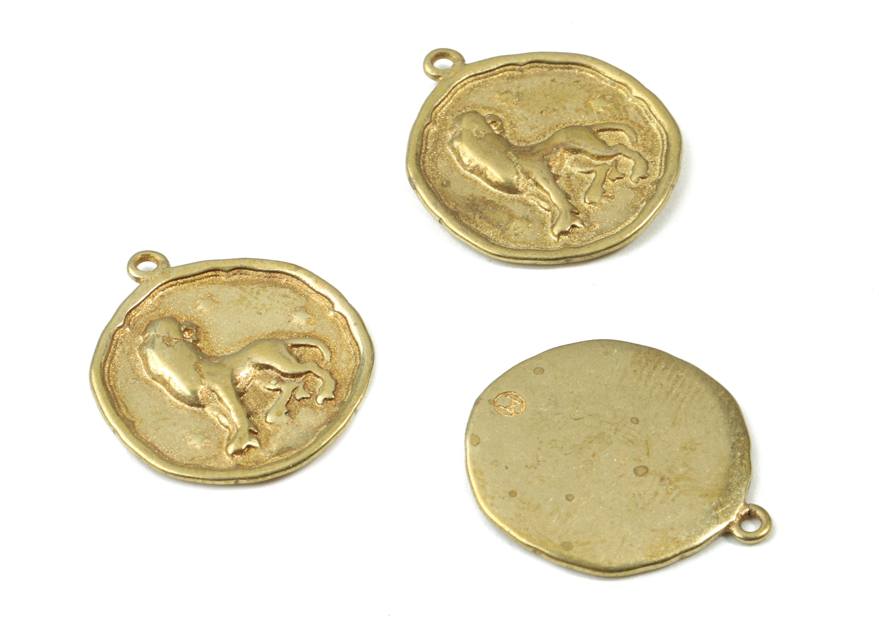 Brass Leo Earring Charms - Raw Brass Horoscopes Pendant - Earring Findings - Jewelry Supplies - 19.52x16.92x1.25mm - PP3068 - DOMEDBAZAAR