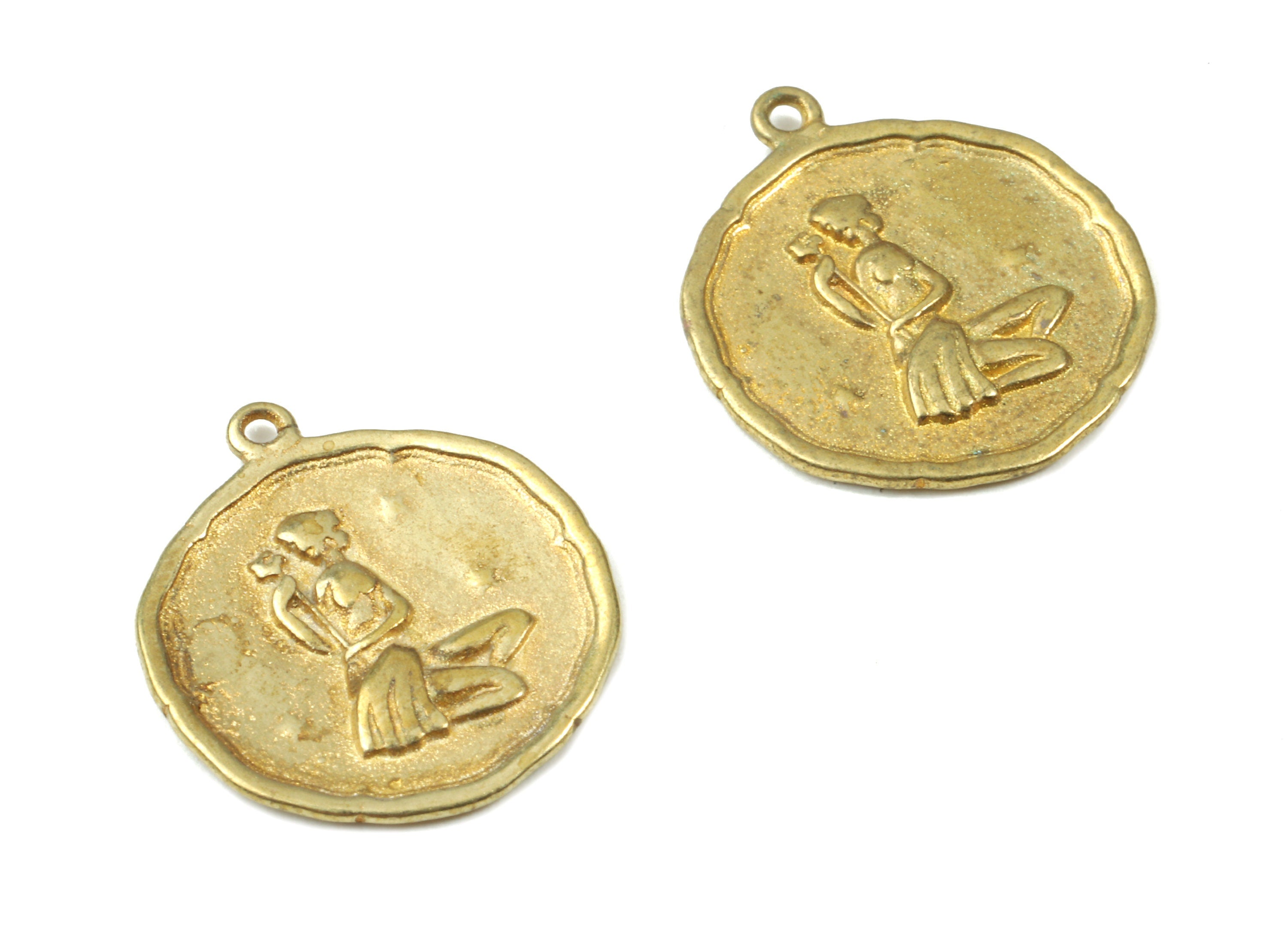 Brass Virgo Earring Charms - Raw Brass Horoscopes Pendant - Earring Findings - Jewelry Supplies - 19.52x16.92x1.32mm - PP3067 - DOMEDBAZAAR