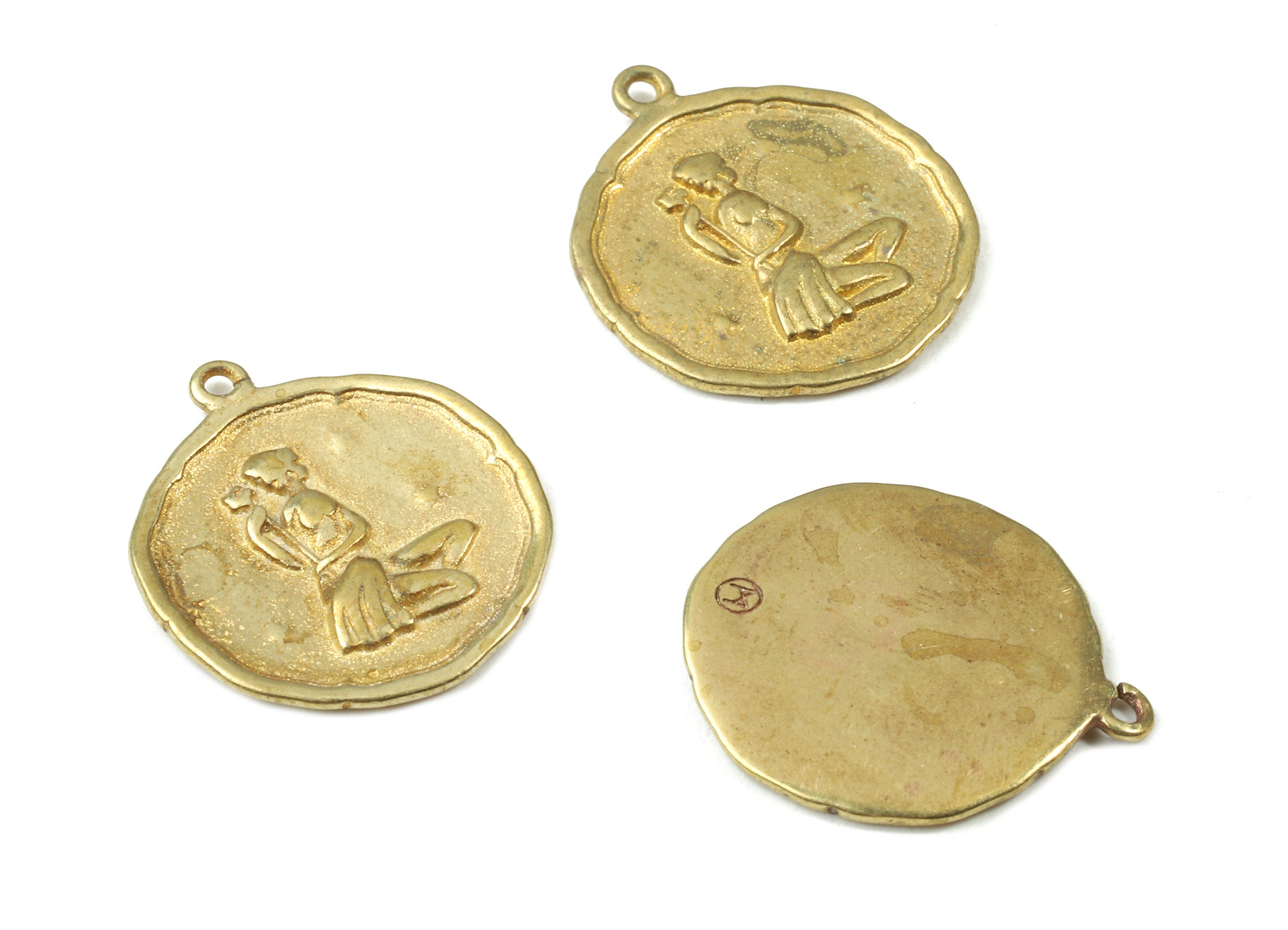 Brass Virgo Earring Charms - Raw Brass Horoscopes Pendant - Earring Findings - Jewelry Supplies - 19.52x16.92x1.32mm - PP3067 - DOMEDBAZAAR