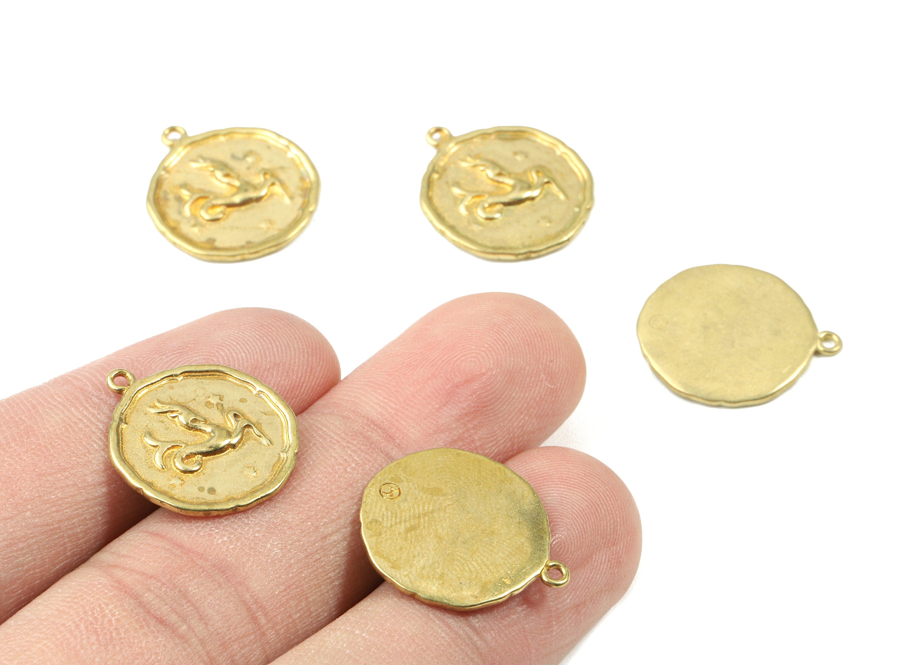 Brass Capricorn Earring Charms - Raw Brass Horoscopes Pendant - Earring Findings - Jewelry Supplies - 19.52x16.92x1.61mm - PP3066 - DOMEDBAZAAR