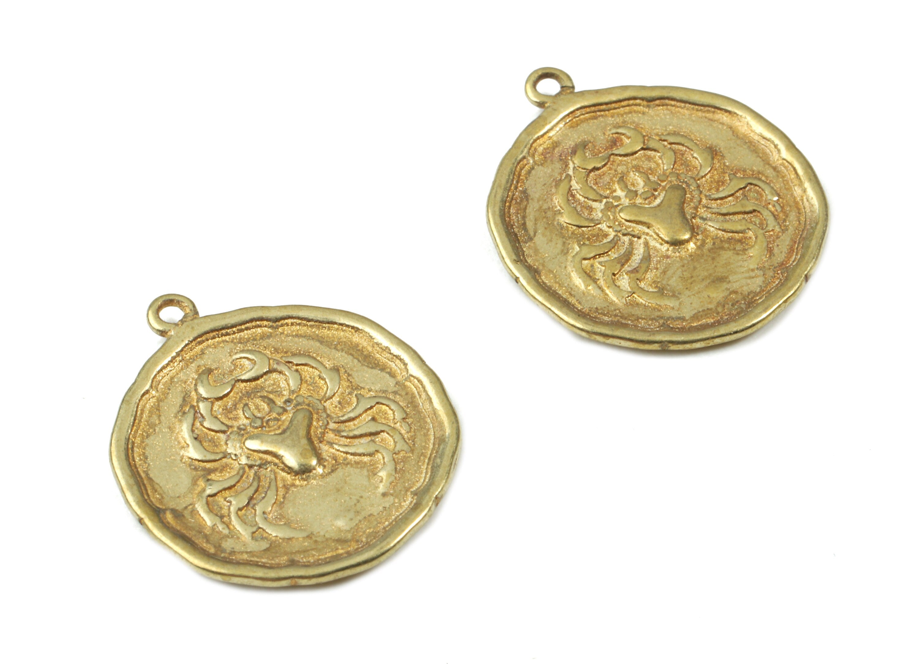 Brass Cancer Earring Charms - Raw Brass Horoscopes Pendant - Earring Findings - Jewelry Supplies - 19.52x16.92x1.35mm - PP3065 - DOMEDBAZAAR