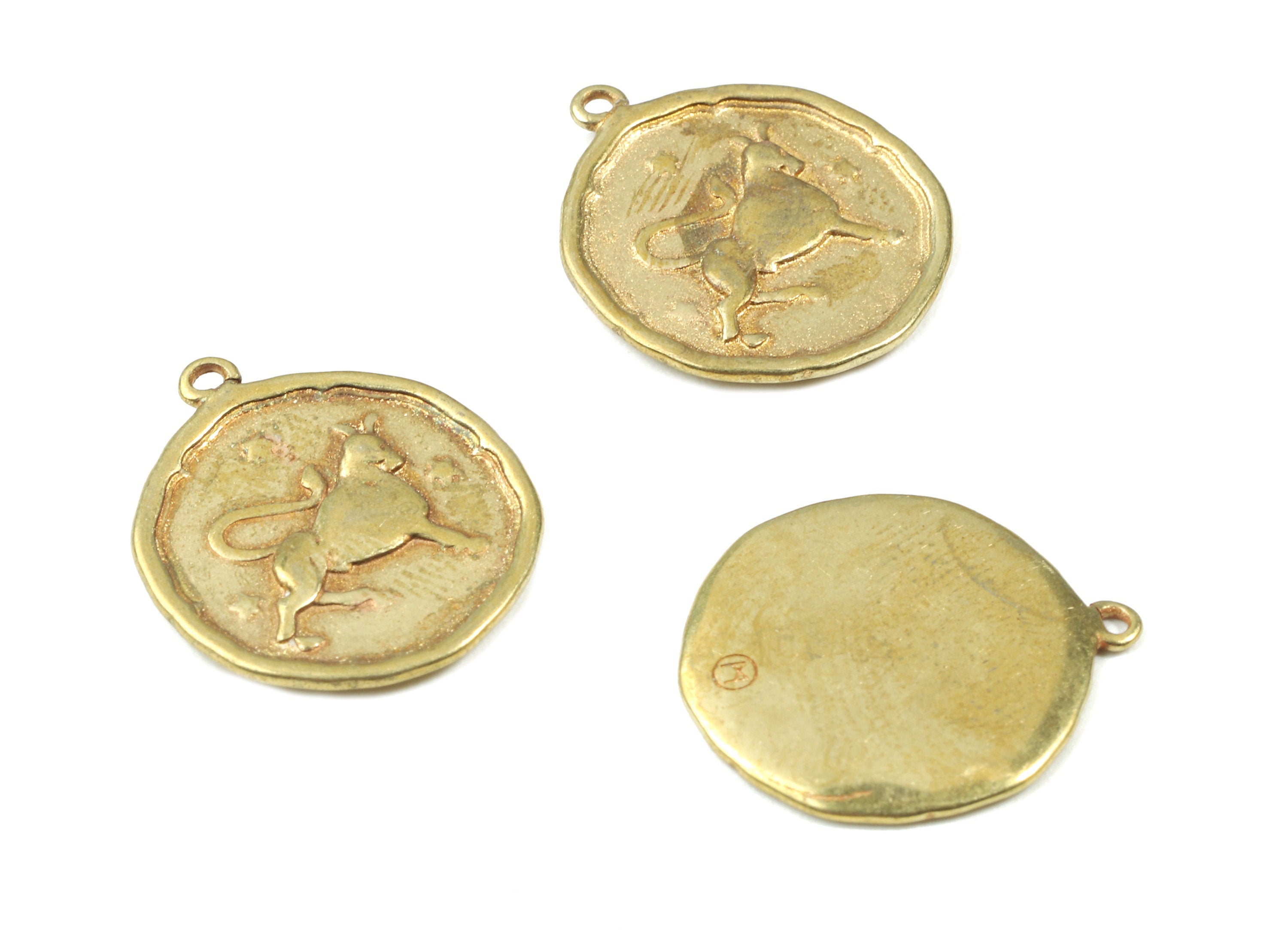Brass Taurus Earring Charms - Raw Brass Horoscopes Pendant - Earring Findings - Jewelry Supplies - 19.52x16.92x1.28mm - PP3073 - DOMEDBAZAAR