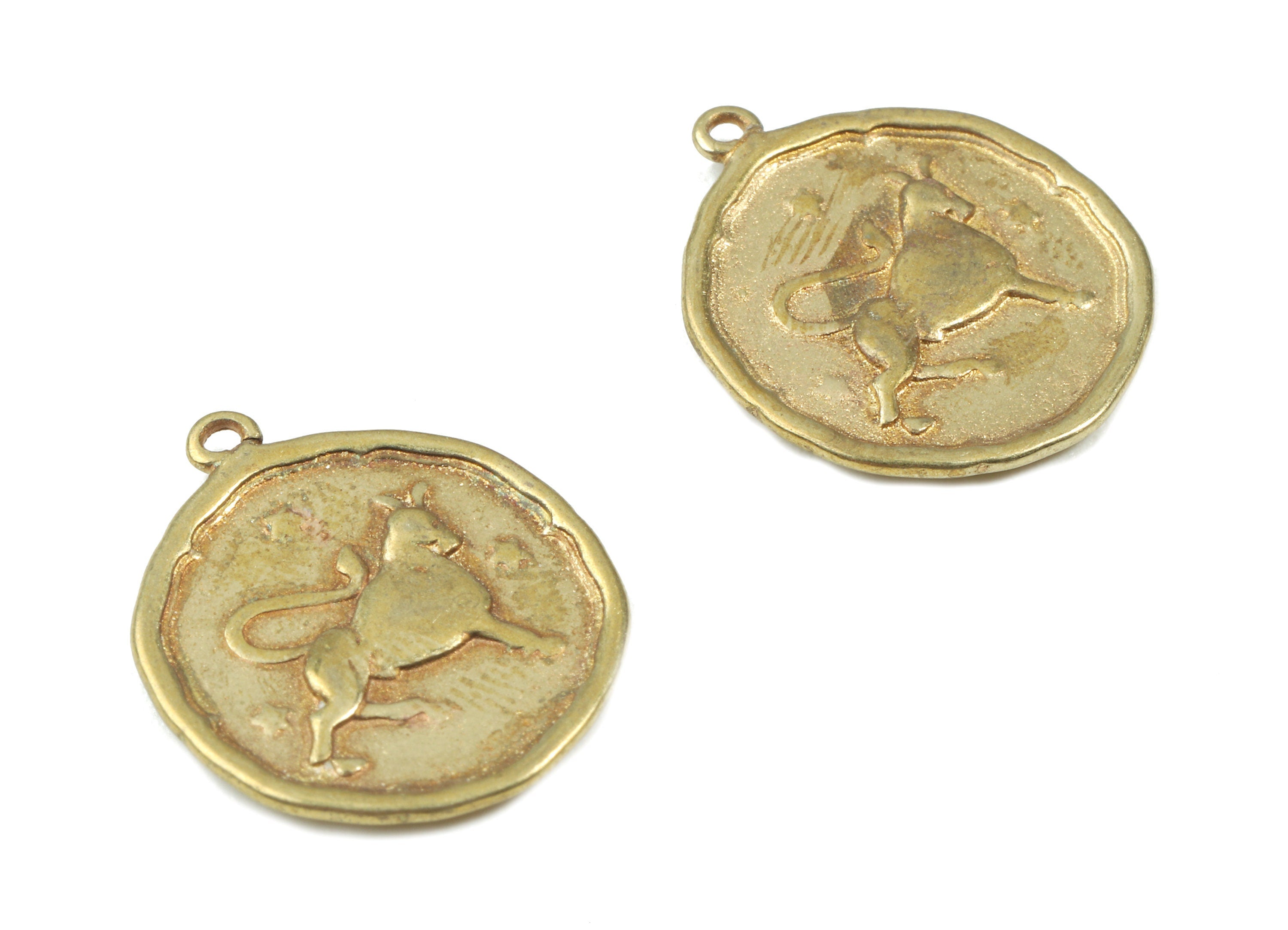 Brass Taurus Earring Charms - Raw Brass Horoscopes Pendant - Earring Findings - Jewelry Supplies - 19.52x16.92x1.28mm - PP3073 - DOMEDBAZAAR