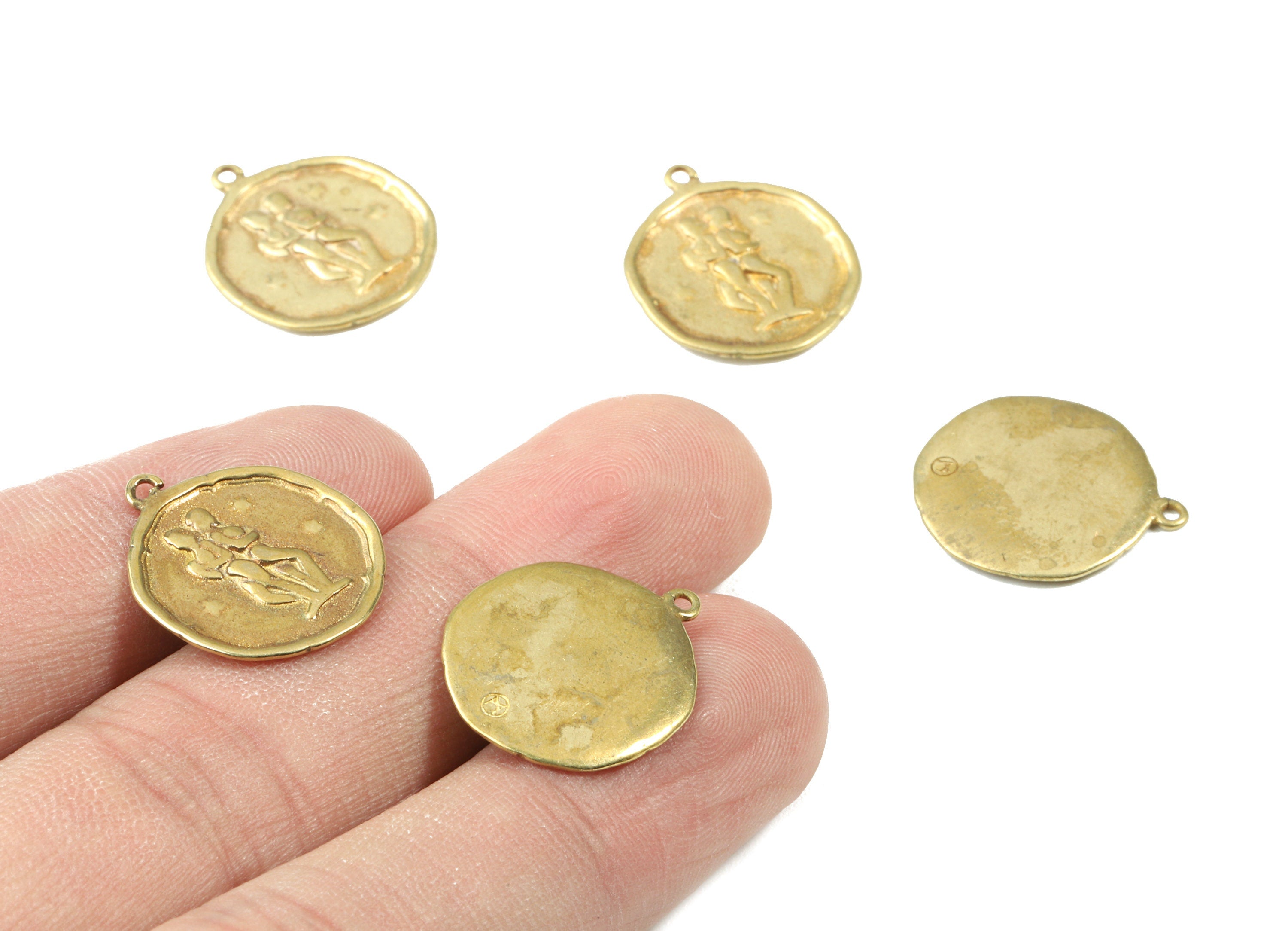 Brass Gemini Earring Charms - Raw Brass Horoscopes Pendant - Earring Findings - Jewelry Supplies - 19.52x16.92x1.14mm - PP3062 - DOMEDBAZAAR