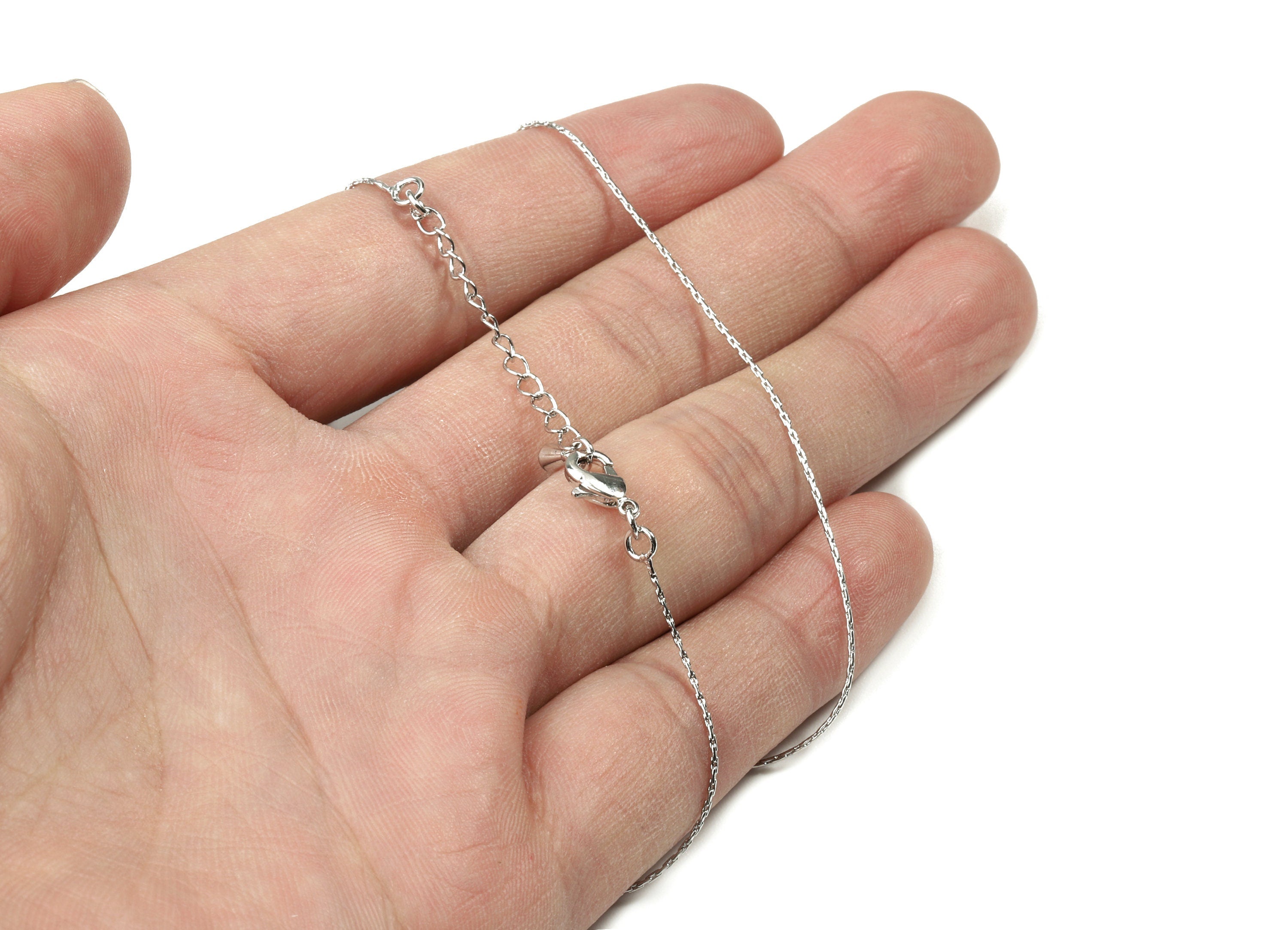 Finished Cable Chain - 20" Brass Necklace Chain - 18K Real White Gold Plated Brass - "20.08"" x 0.03"" x 0.03"" - RGP2572 - DOMEDBAZAAR