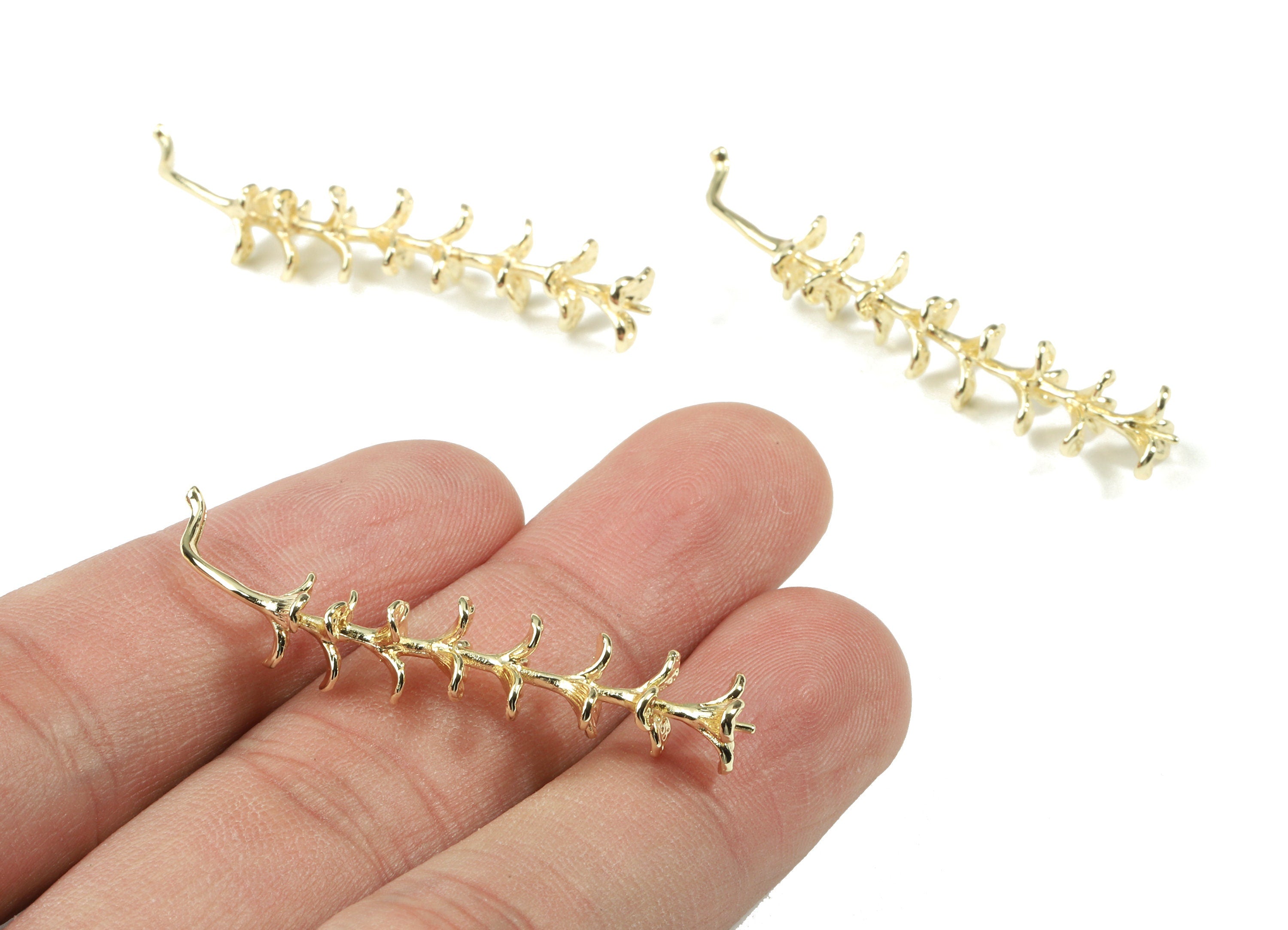 Brass Branch Brooch - Gold Brass Branch Brooch - 18K Real Gold Plated Brass - Jewelry Supplies - 43.01x7.85x1.12mm - RGP2535 - DOMEDBAZAAR