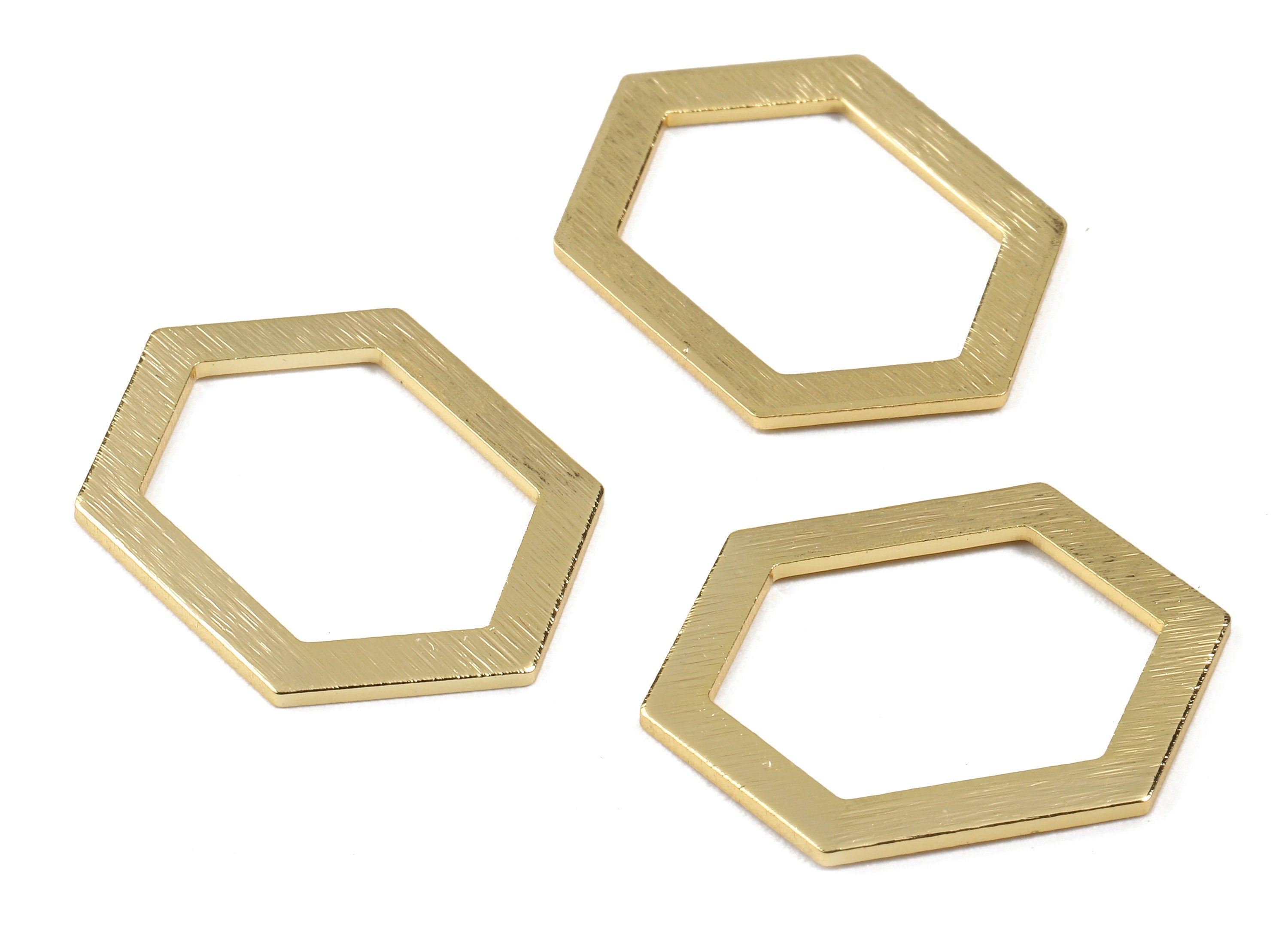 Brass Hexagon Charms - Brass Textured Hexagon Pendant - 18K Real Gold Plated Brass - Necklace Pendant - 26.72x19.3x1.15mm - RGP2267 - DOMEDBAZAAR