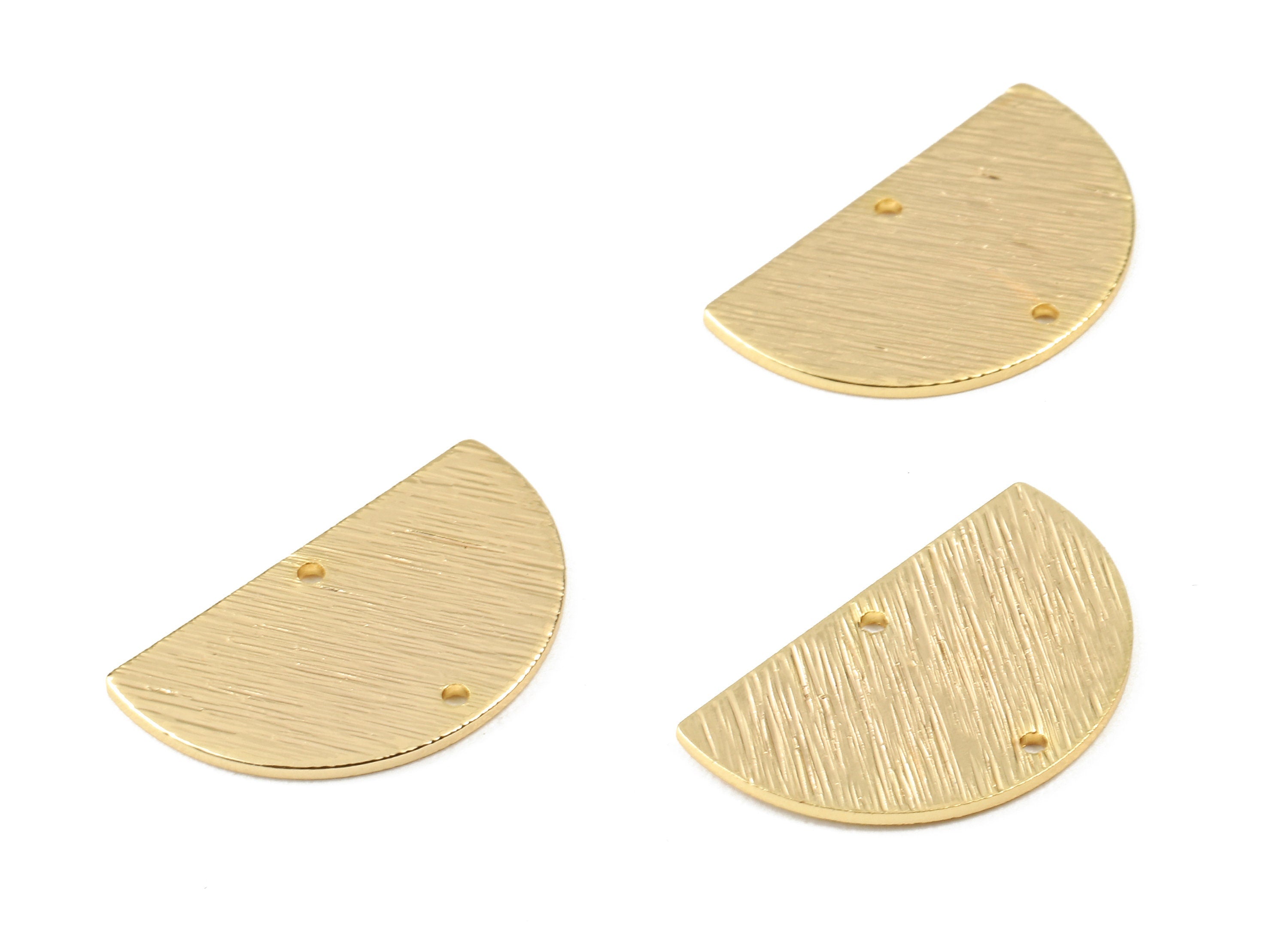 Brass Half Moon Connectors - Brass Textured Semicircle Connectors - 18K Real Gold Plated Brass - Jewelry Supplies - 21.4x13x0.85mm - RGP2260 - DOMEDBAZAAR
