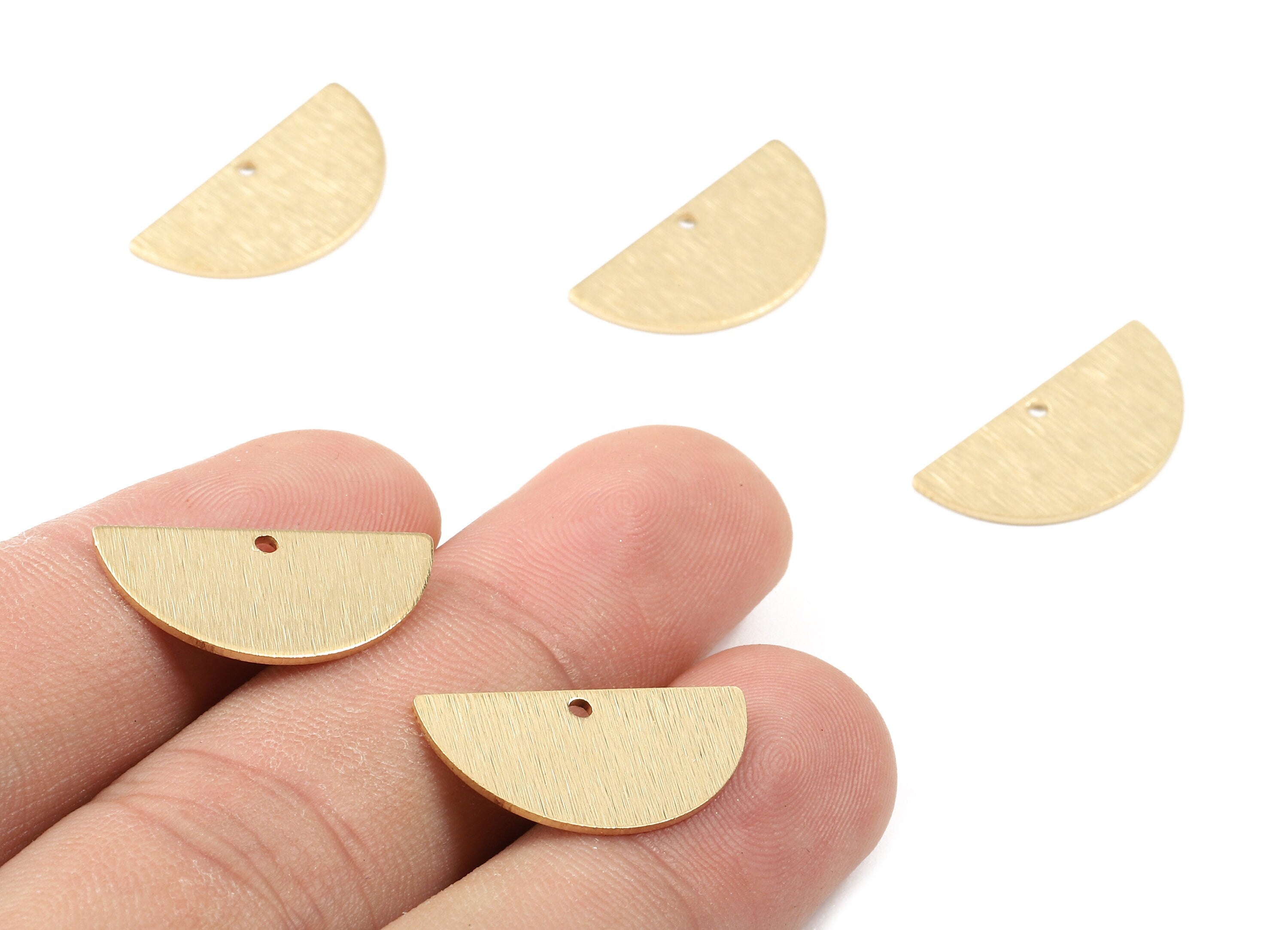Brass Textured Half Moon Charms - Textured Semicircle Pendant - Earring Findings - Jewelry Supplies - 21.09x10.55x0.82mm - PP2960 - DOMEDBAZAAR