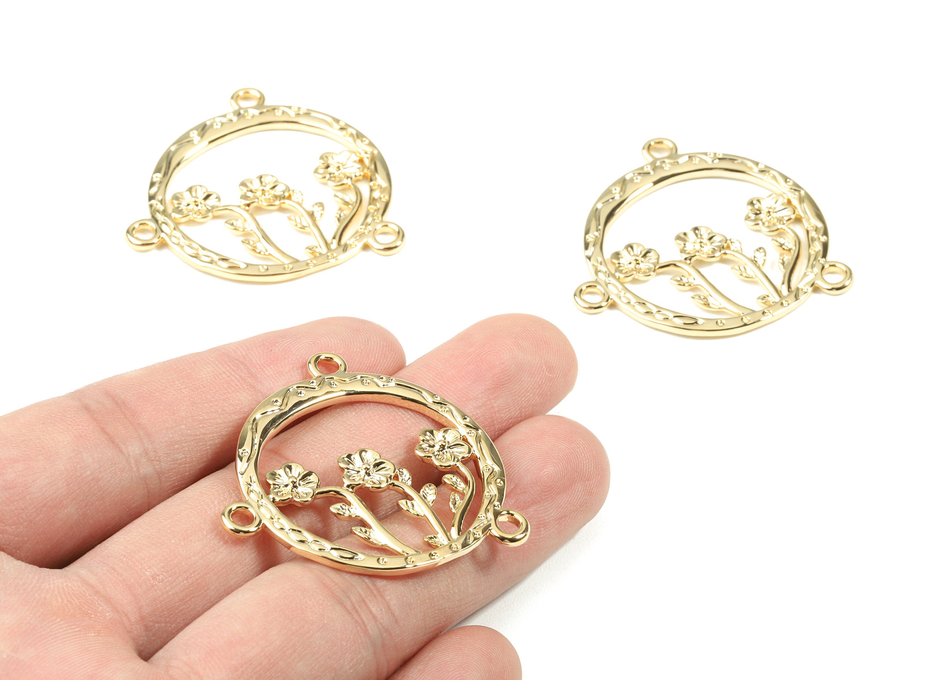 Brass Flower Necklace Connector - Gold Round Connectors - 18K Real Gold Plated Brass - Jewelry Supplies - 41.12x37.17x1.86mm - RGP2558 - DOMEDBAZAAR