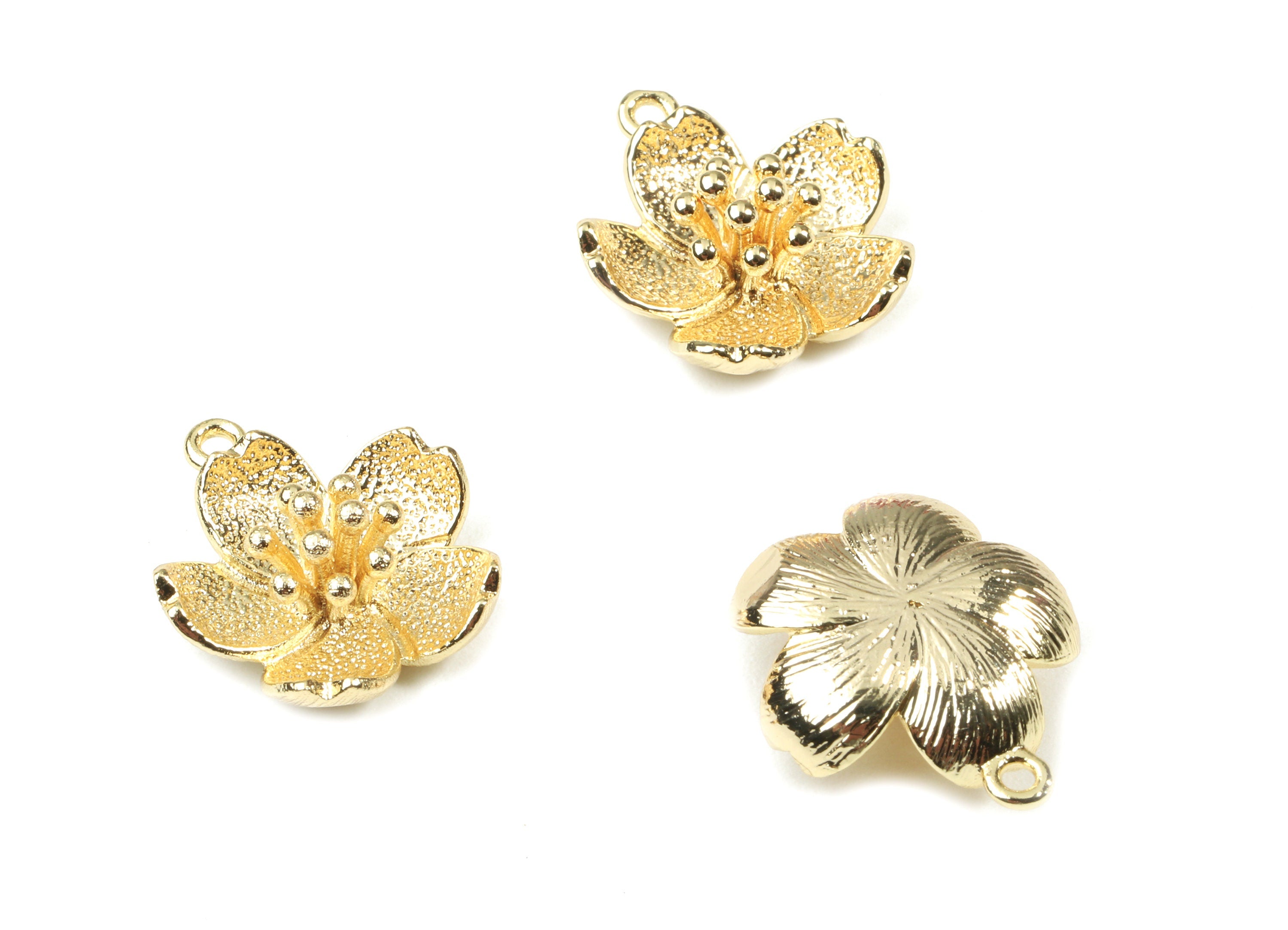 Brass Water Lily Earring Charms - Gold Flower Pendant - 18K Real Gold Plated Brass - Jewelry Supplies - 19.31x16.31x1.57mm - RGP2532 - DOMEDBAZAAR