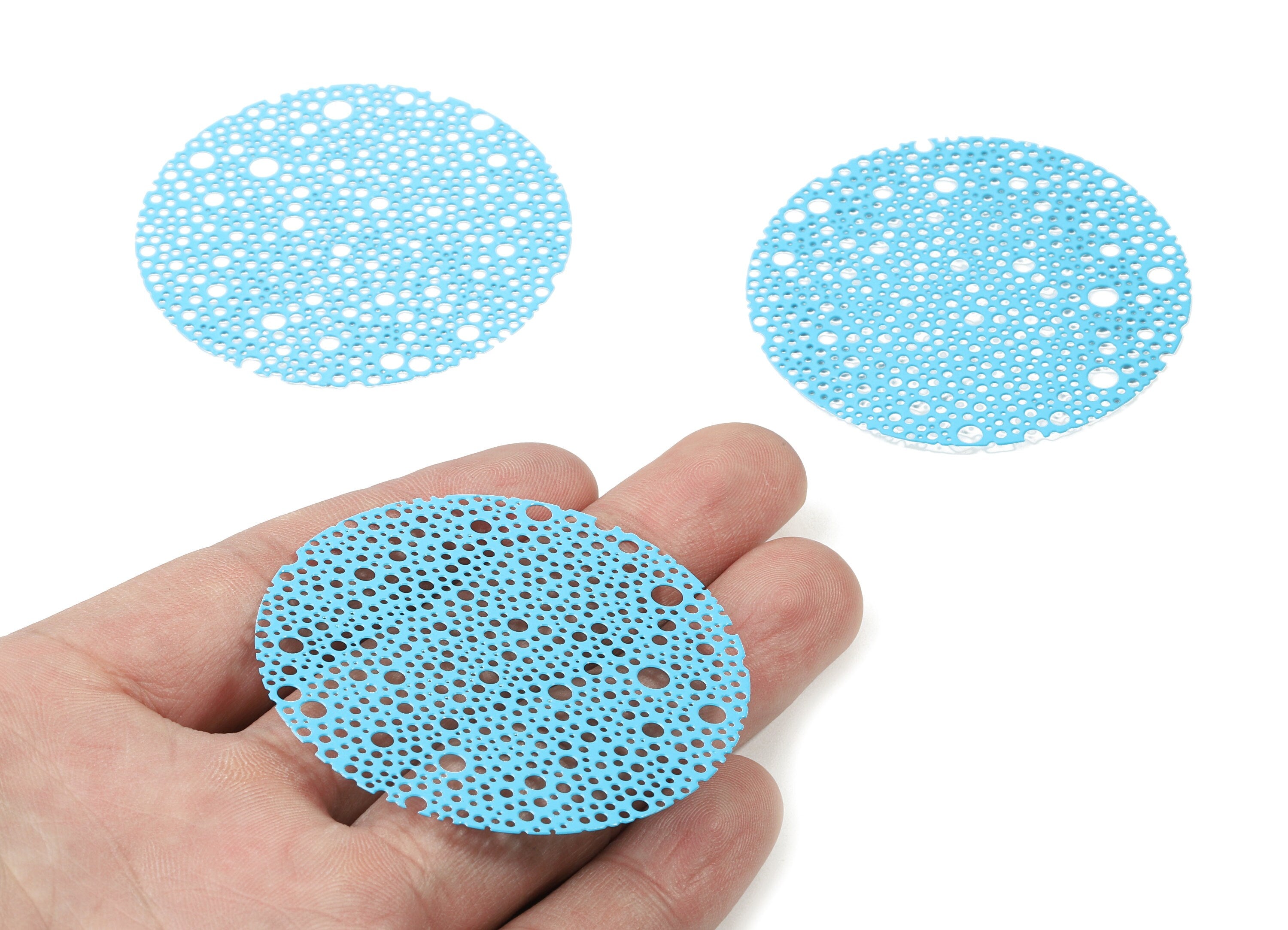 Baby Blue Round Brass Pendant - Brass Round For Necklace - Earring Supplies - Jewelry Charms - Color Code: J17 - 5x55x0.3mm - JJA2302-J17 - DOMEDBAZAAR