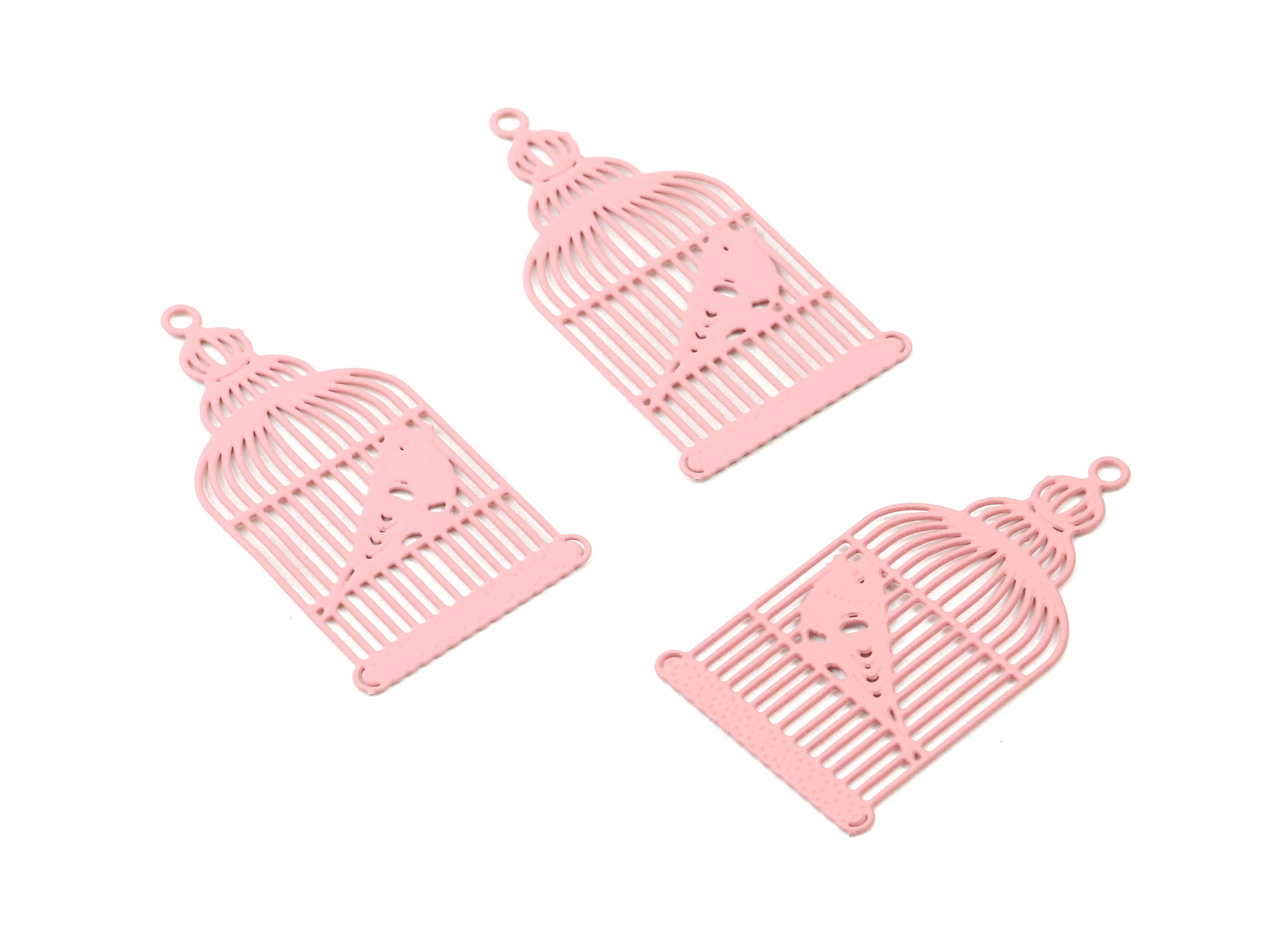 Taffy Pink Bird Cage Brass Pendant - Brass Bird Cage Necklace - Birdcage Earring Charms - Color Code: J07 - 25.96x14.5x0.4mm - JJC4307-J07 - DOMEDBAZAAR