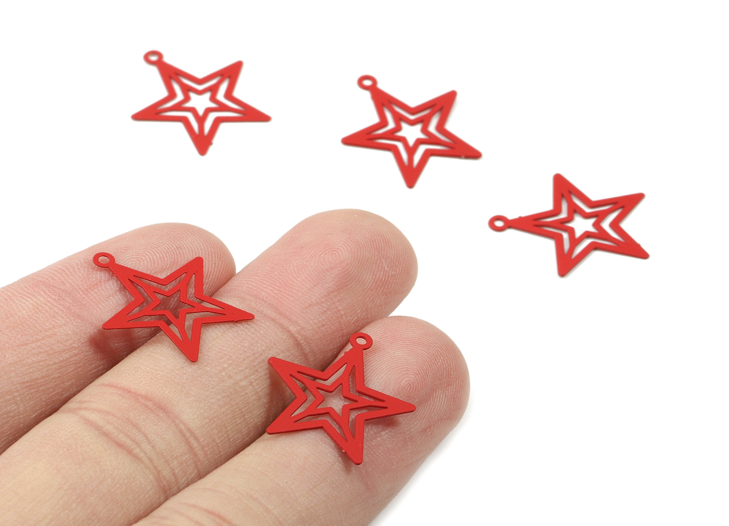 Red Star Brass Pendant - Brass Star For Necklace - Earring Charms - Jewelry Supplies - Color Code: J09 - 19.98x17.16x0.37mm -JJC7734-J09 - DOMEDBAZAAR