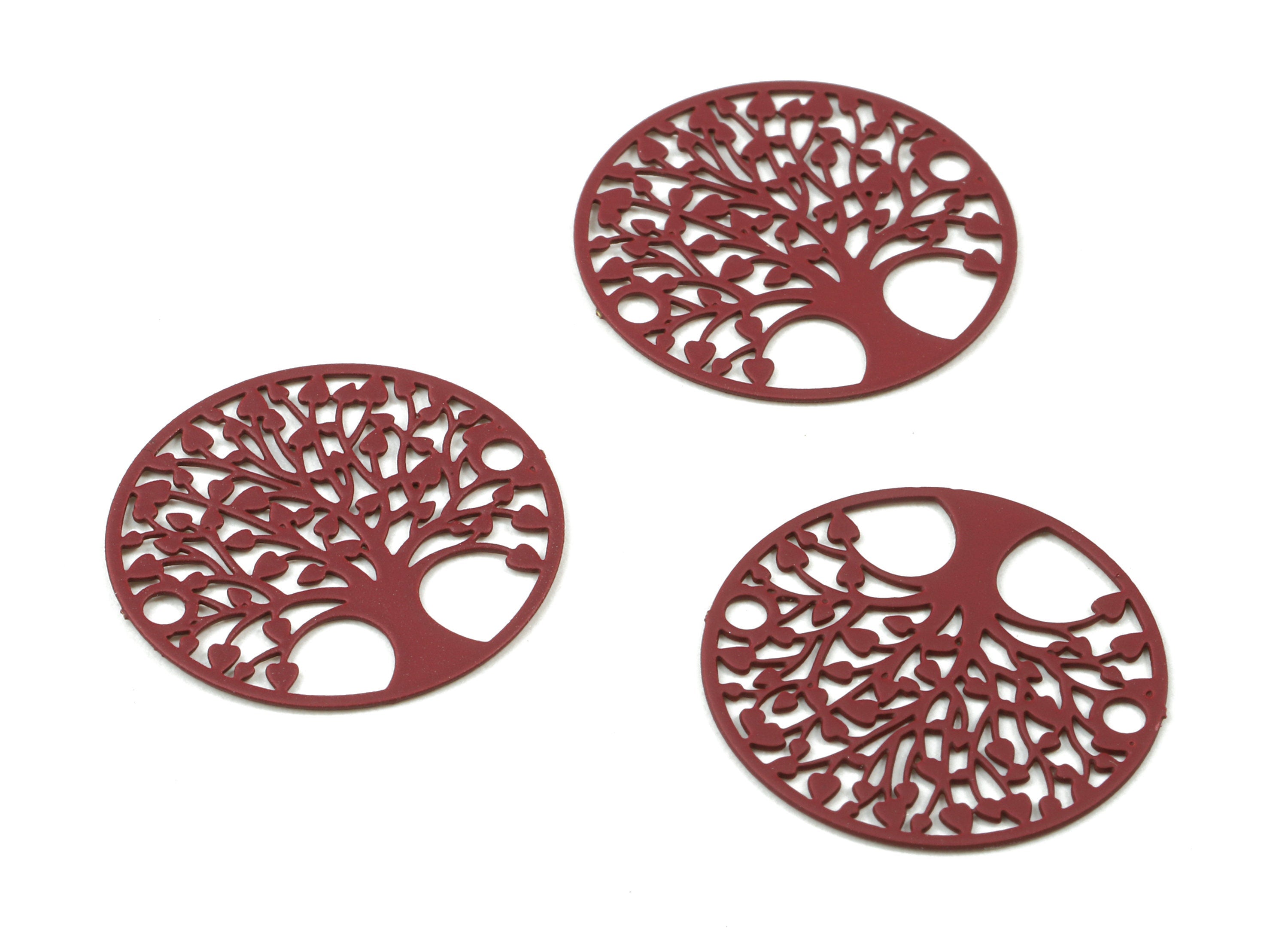 Rosewood Tree Brass Earring Charms - Brass Round Necklace Pendant - Earring Supplies - Color Code: J06 - 19.94x19.94x0.46mm -JJC9119-J06 - DOMEDBAZAAR