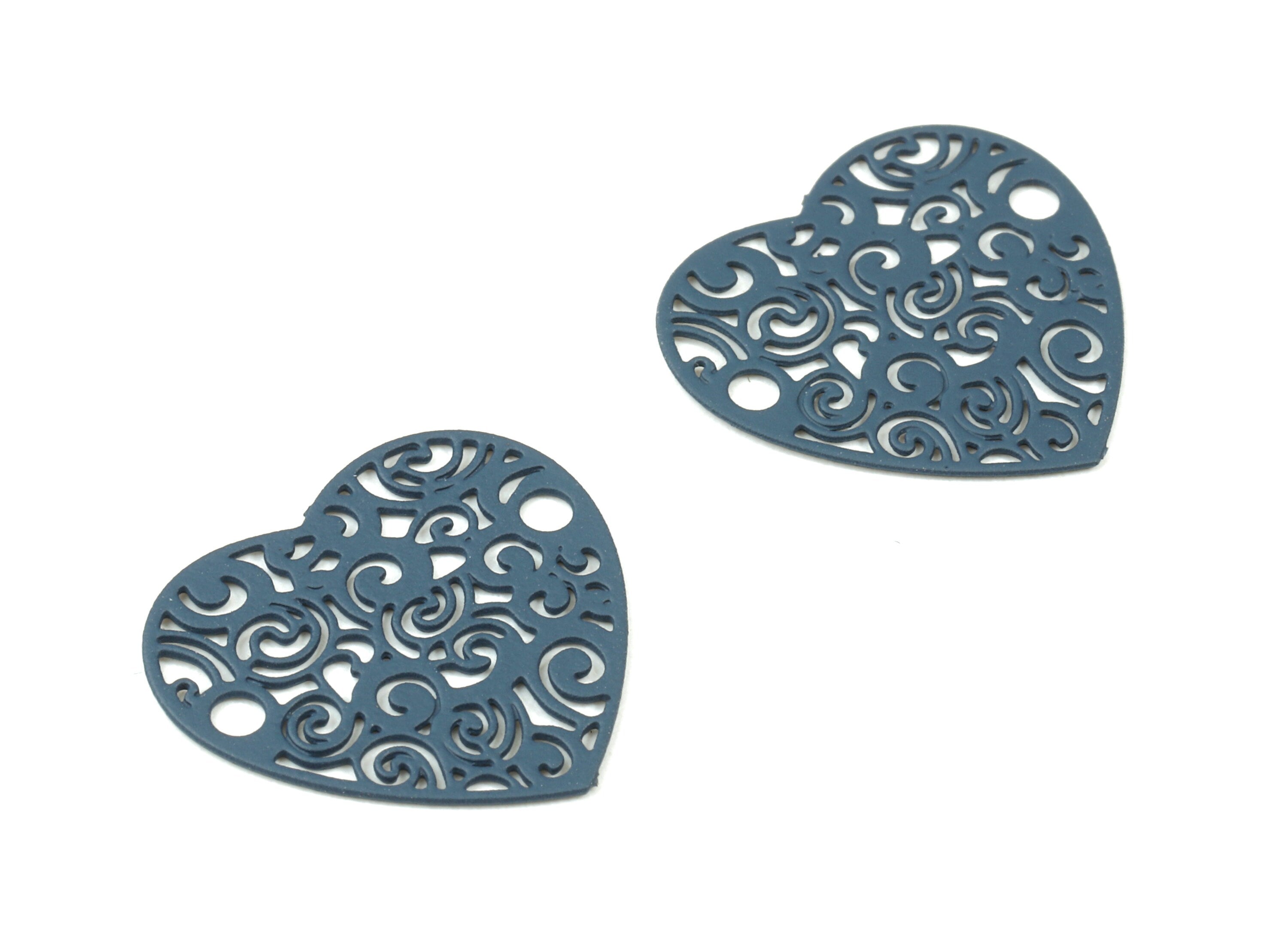 Navy Heart Brass Earring Charms - Brass Heart Necklace Pendant - Earring Supplies - Color Code: J04 - 17.6x15.77x0.43mm -JJC10216-J04 - DOMEDBAZAAR