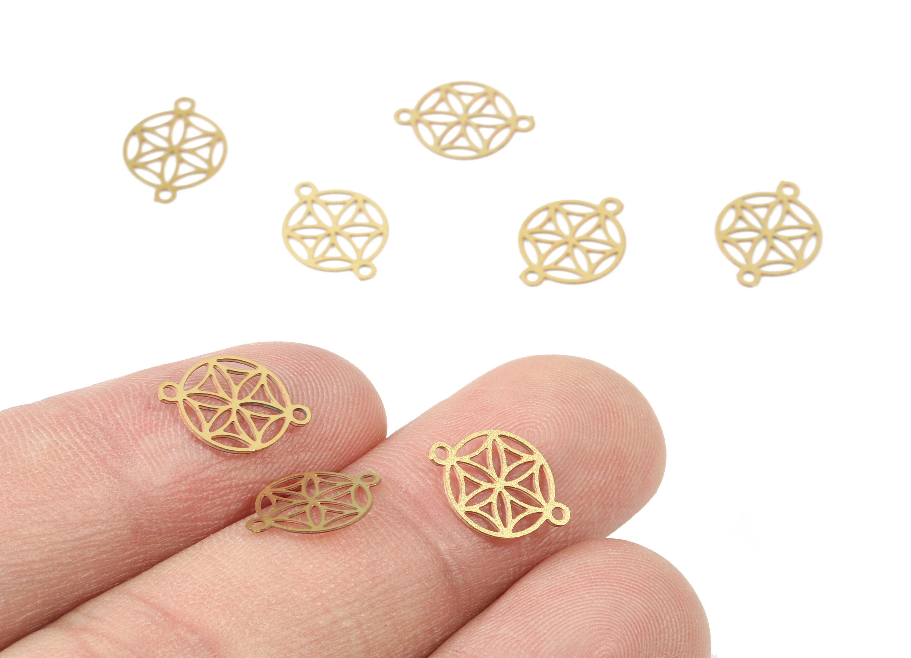 Brass Mini Round Earring Connector - Raw Brass Round Necklace Connector - Necklace Findings - Jewelry Supplies - 12.12x9.02x0.3mm - JJC9245 - DOMEDBAZAAR