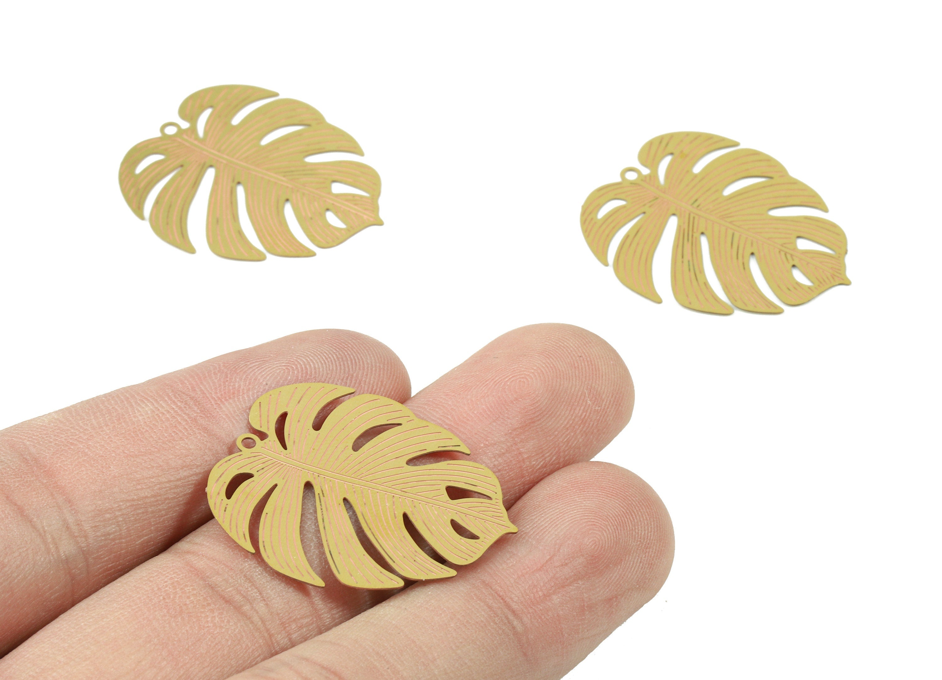 Raw Brass Monstera Earring Charms - Monstera Necklace Pendant - Necklace Findings - Jewelry Supplies - 30.16x25.11x0.3mm - JJB5339 - DOMEDBAZAAR