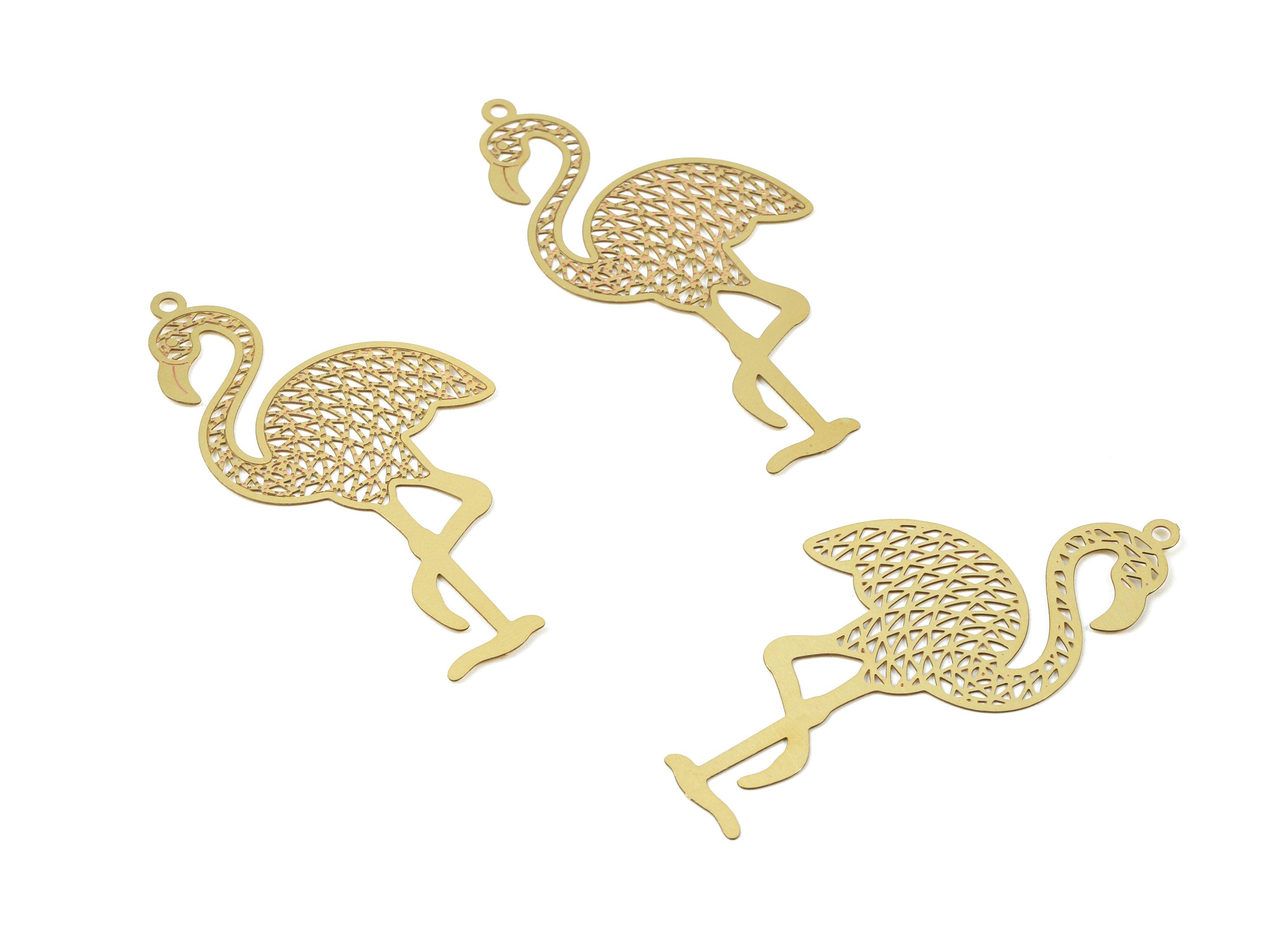 Raw Brass Flamingo Earring Charms - Flamingo Necklace Pendant - Necklace Findings - Jewelry Supplies - 58.67x29.12x0.3mm - JJB5210 - DOMEDBAZAAR