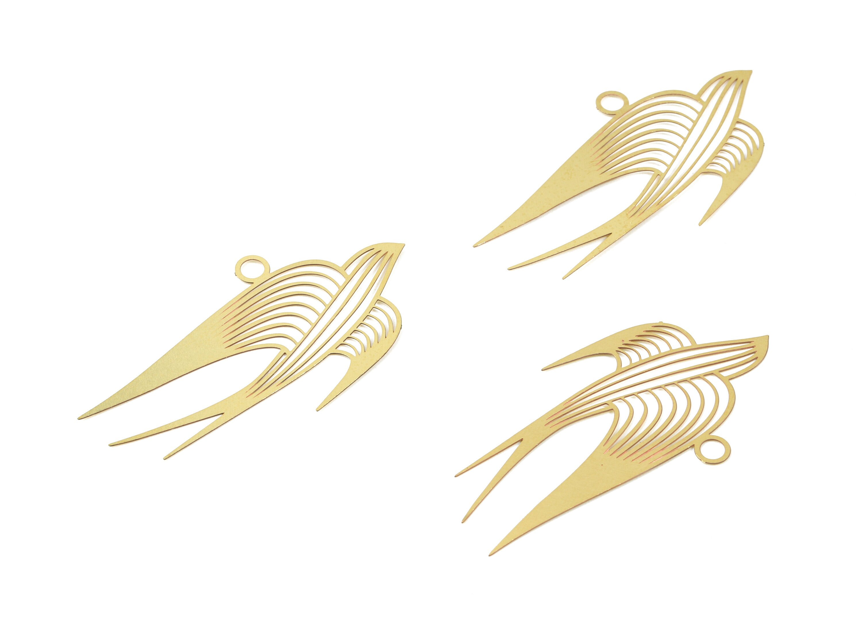 Raw Brass Swallow Earring Charms - Swallow Necklace Pendant - Necklace Findings - Jewelry Supplies - 48.72x24.13x0.29mm - JJB5340 - DOMEDBAZAAR