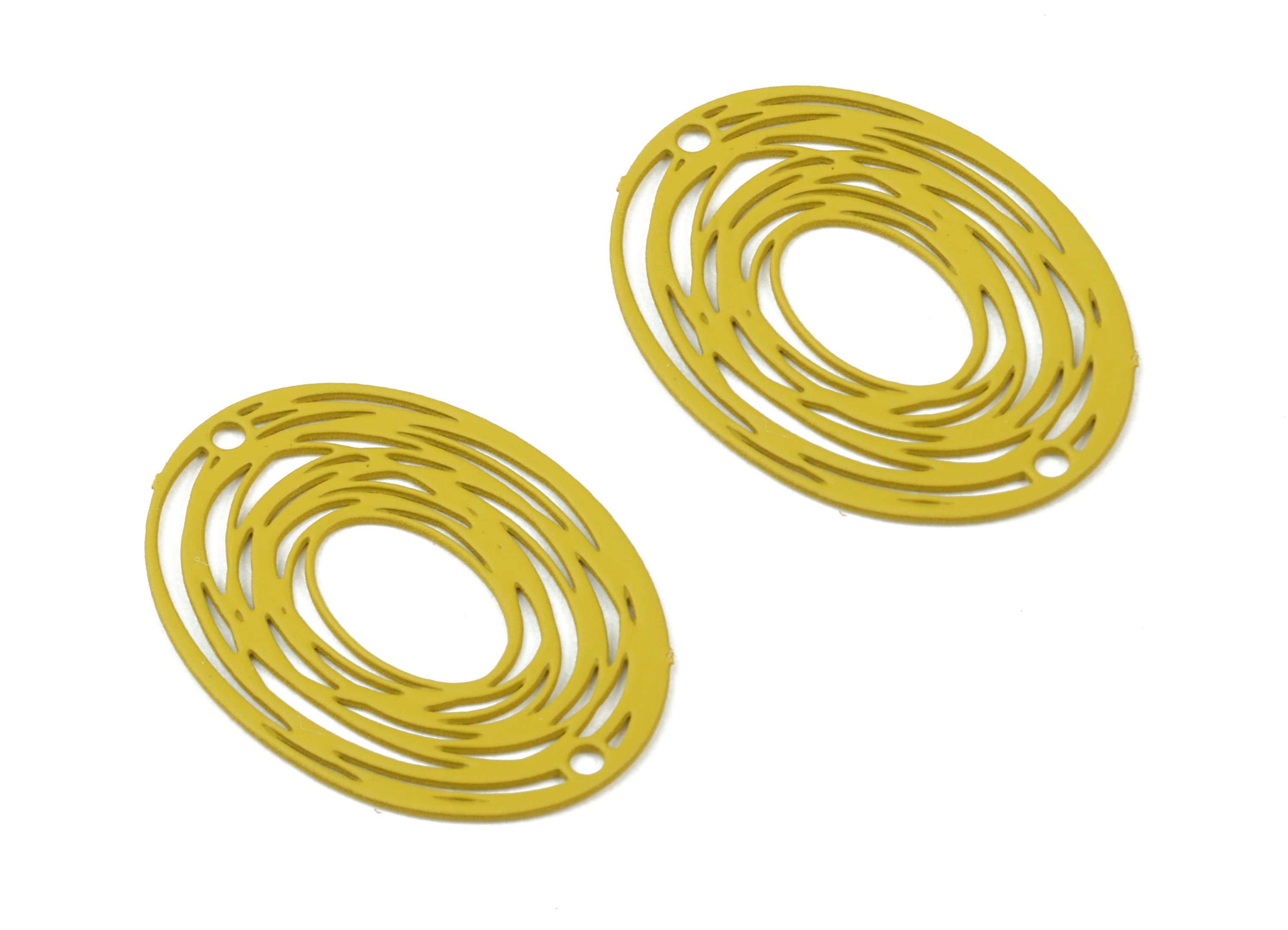 Dark Yellow Oval Earring Connector - Brass Round Necklace Connector - Earring Supplies - Color Code: J08 - 23.4x16.94x0.45mm - JJB2718-J08 - DOMEDBAZAAR