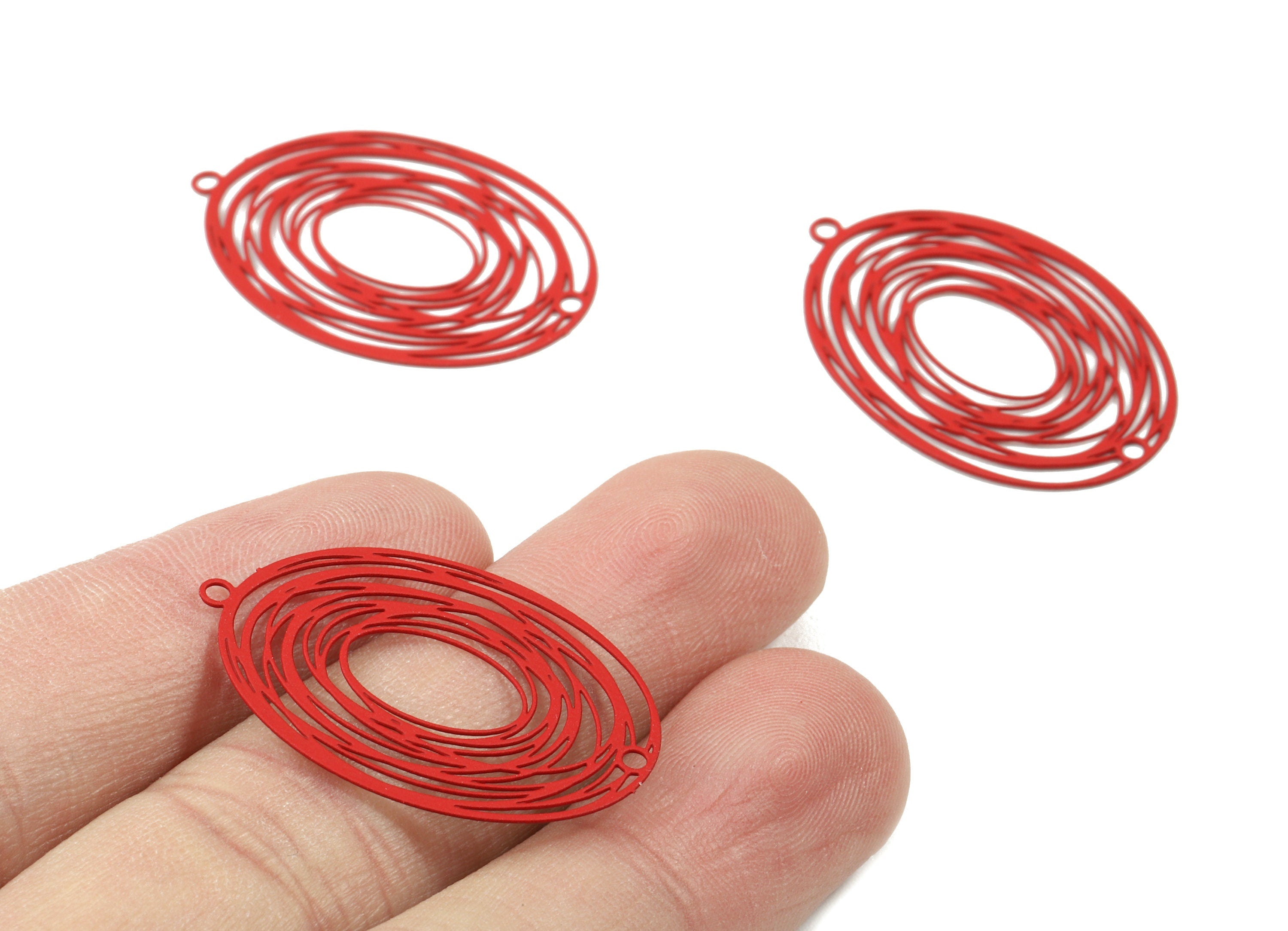 Red Oval Brass Pendant - Brass Oval For Necklace - Earring Charms - Jewelry Supplies - Color Code: J09 - 31.78x21.5x0.41mm - JJB2908-J09 - DOMEDBAZAAR