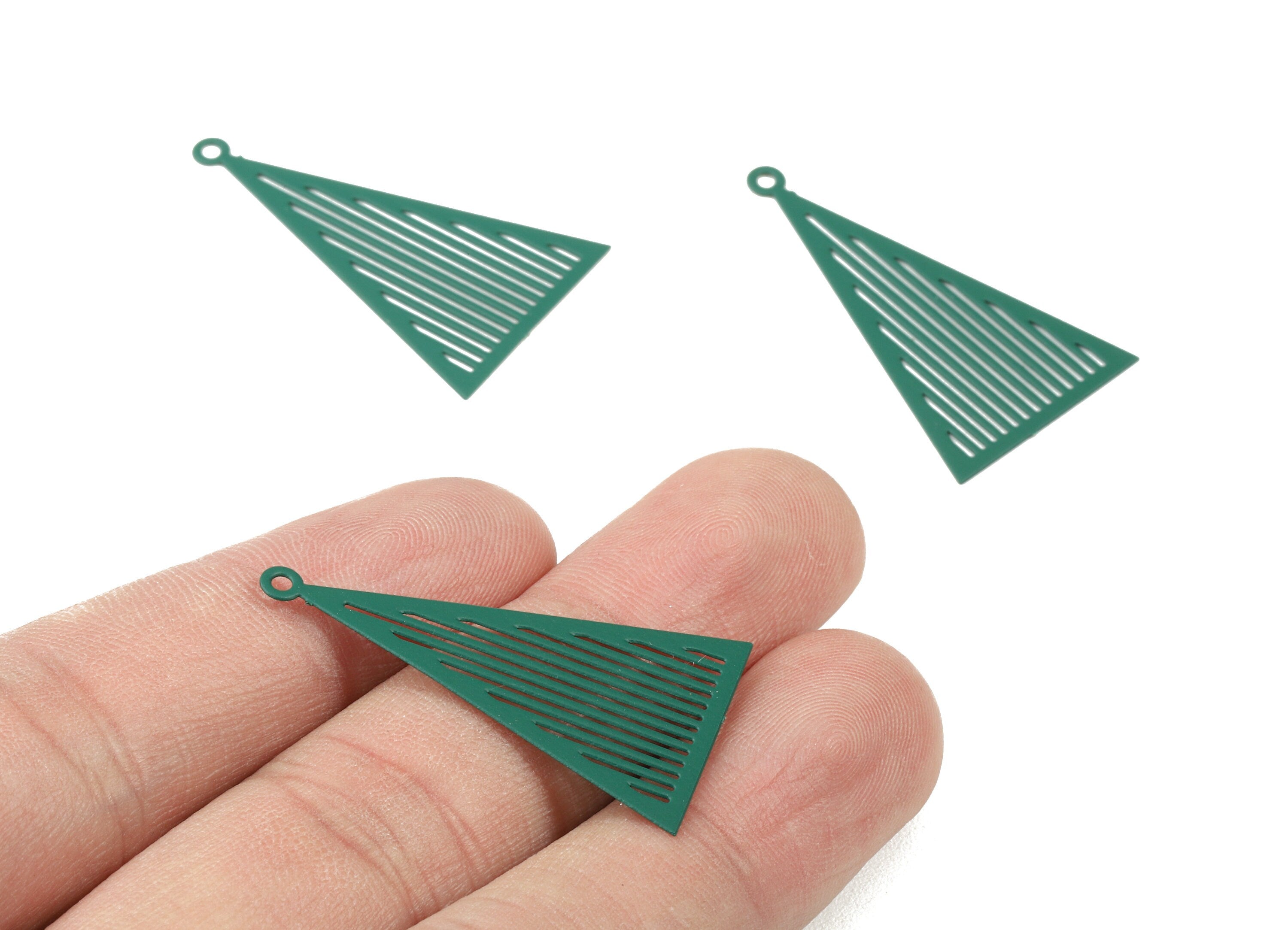 Green Triangle Brass Earring Charms - Brass Triangle Necklace Pendant - Earring Supplies - Color Code: J11 - 29.84x26.9x0.37mm - JJB1768-J11 - DOMEDBAZAAR
