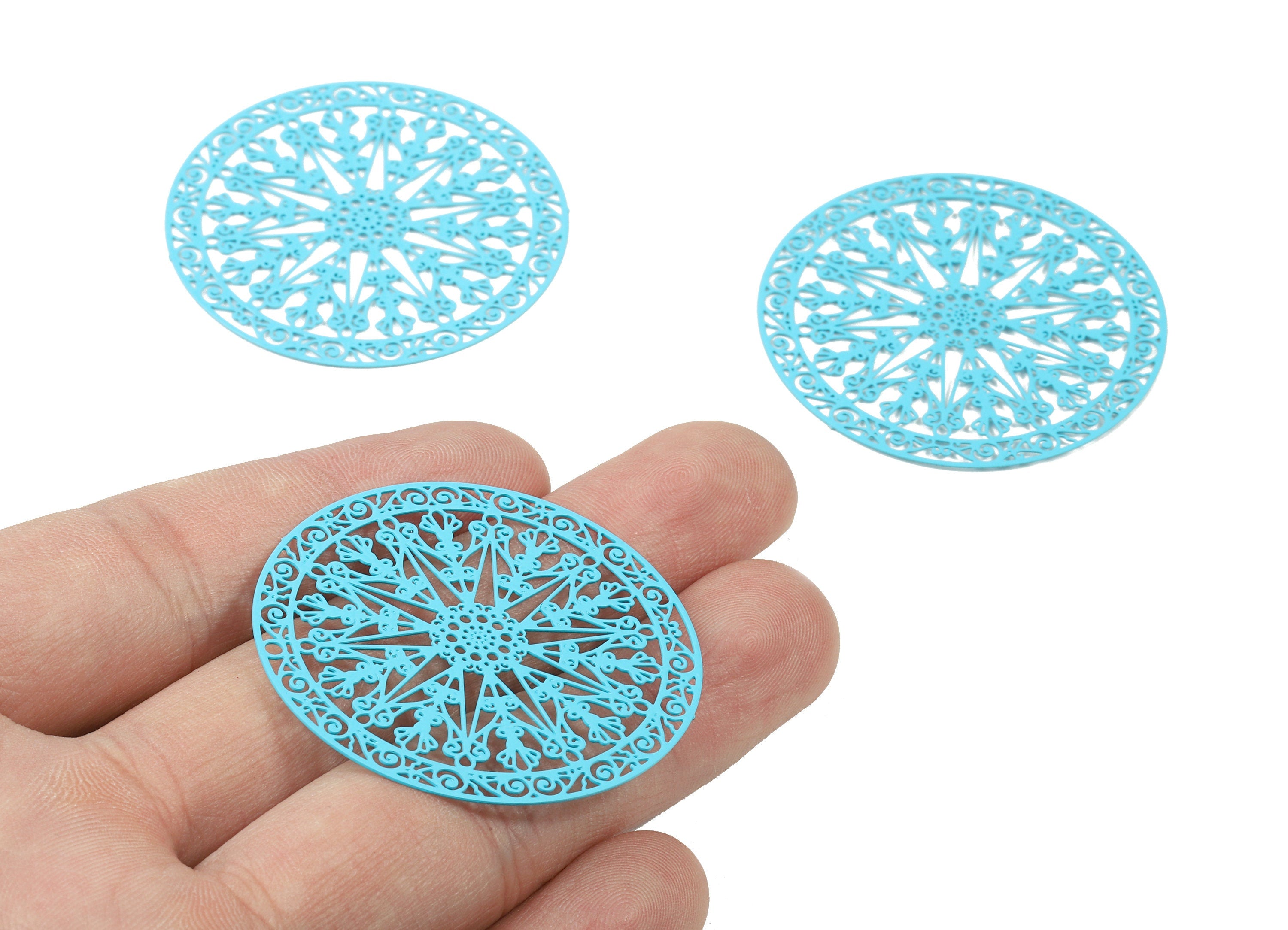 Baby Blue Round Brass Pendant - Brass Round For Necklace - Earring Charms - Color Code: J18 - 42.69x42.69x0.37mm - JJB3051-J18 - DOMEDBAZAAR