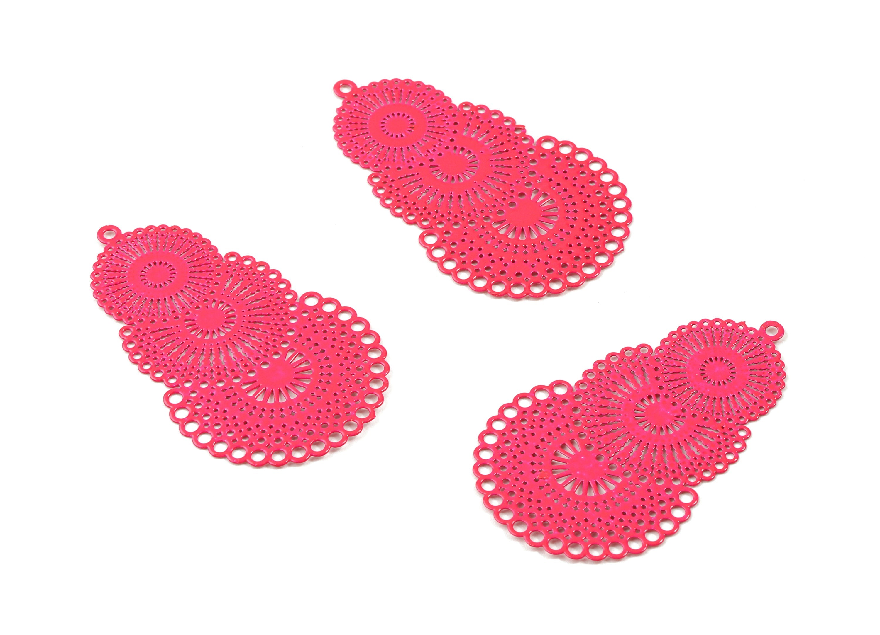 Fushia Pink Rounds Brass Pendant - Brass Round For Necklace - Earring Supplies - Color Code: J15 - 39.88x24.56x0.35mm - JJB4615-J15 - DOMEDBAZAAR