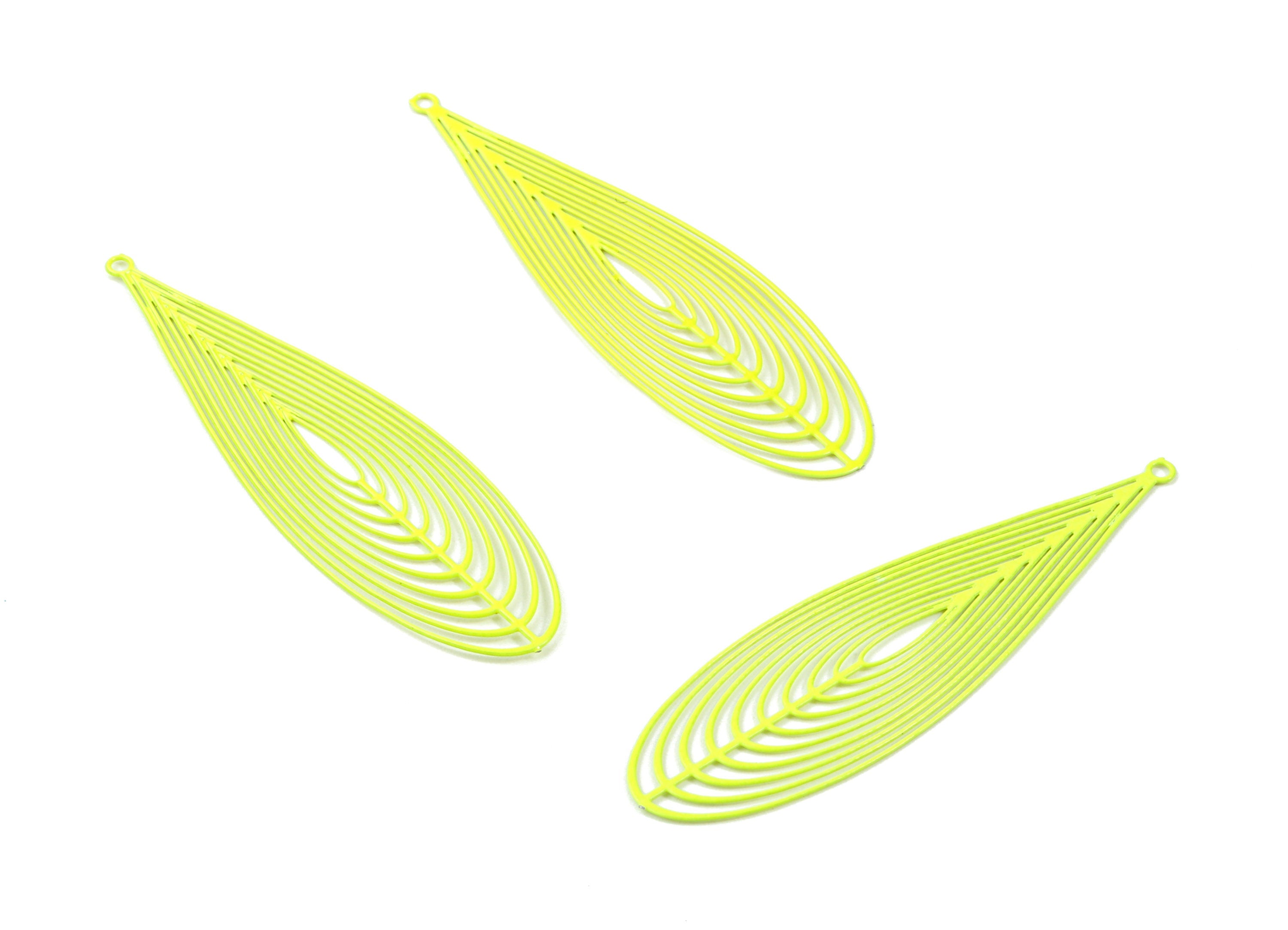 Light Yellow Drop Brass Pendant - Brass Drop For Necklace - Earring Charms - Color Code: J13 - 55.12x16.03x0.54mm - JJB4307-J13 - DOMEDBAZAAR