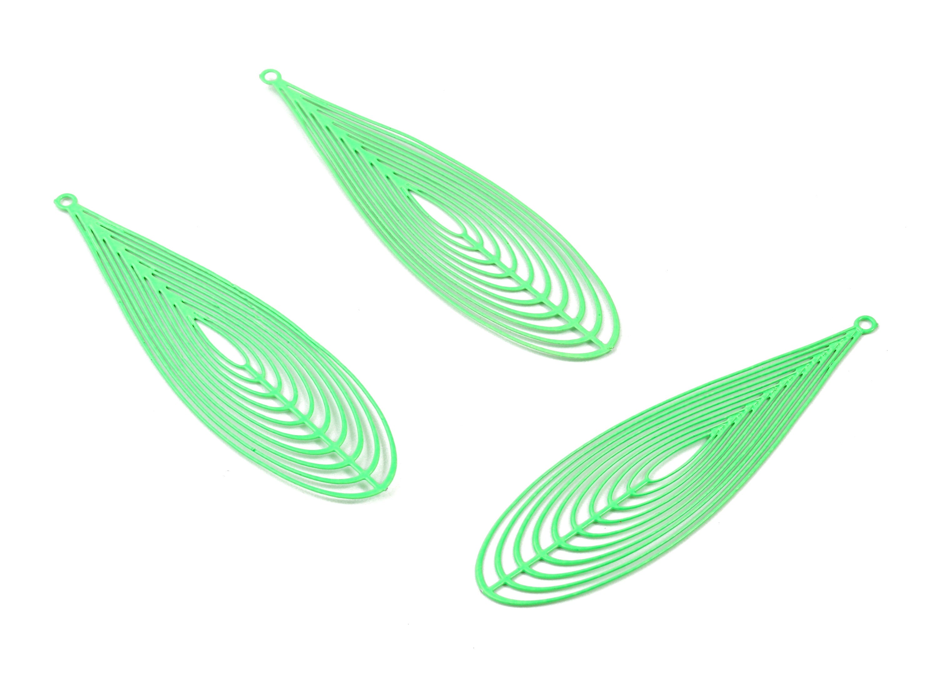 Luminous Green Drop Brass Pendant - Brass Drop For Necklace - Earring Charms - Color Code: J12 - 55.12x16.03x0.54mm - JJB4307-J12 - DOMEDBAZAAR