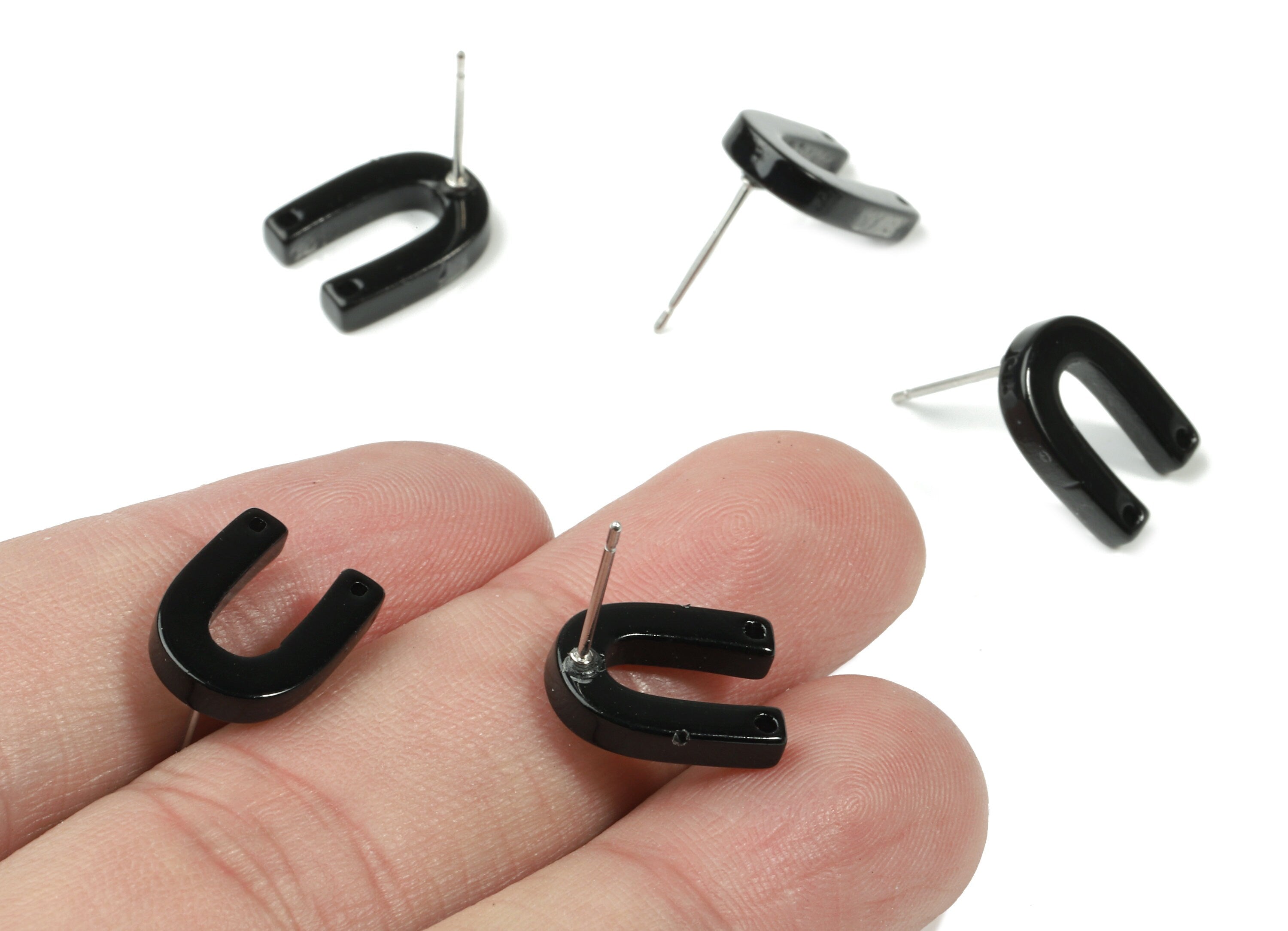 Acrylic Mini U Earring Stud With 2 Hole - Horse Hoe Connector Earring Post - Color Code: A66 - 13.64x10.46x2.69mm - AC1227-A66 - DOMEDBAZAAR