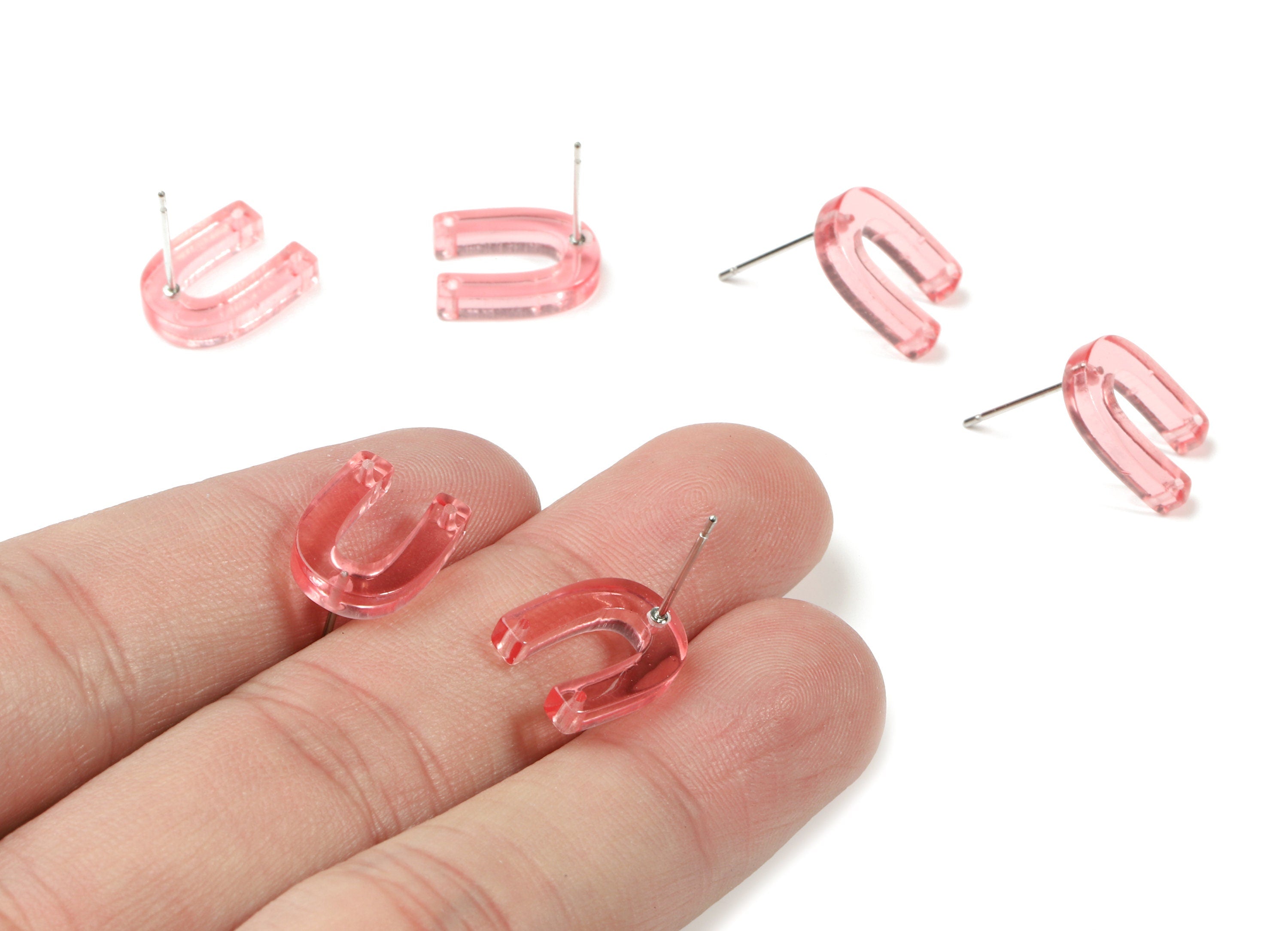 Acrylic Mini U Earring Stud With 2 Hole - Horsehoe Connector Earring Post - Color Code: A69 - 13.64x10.46x2.9mm - AC1227-A69 - DOMEDBAZAAR