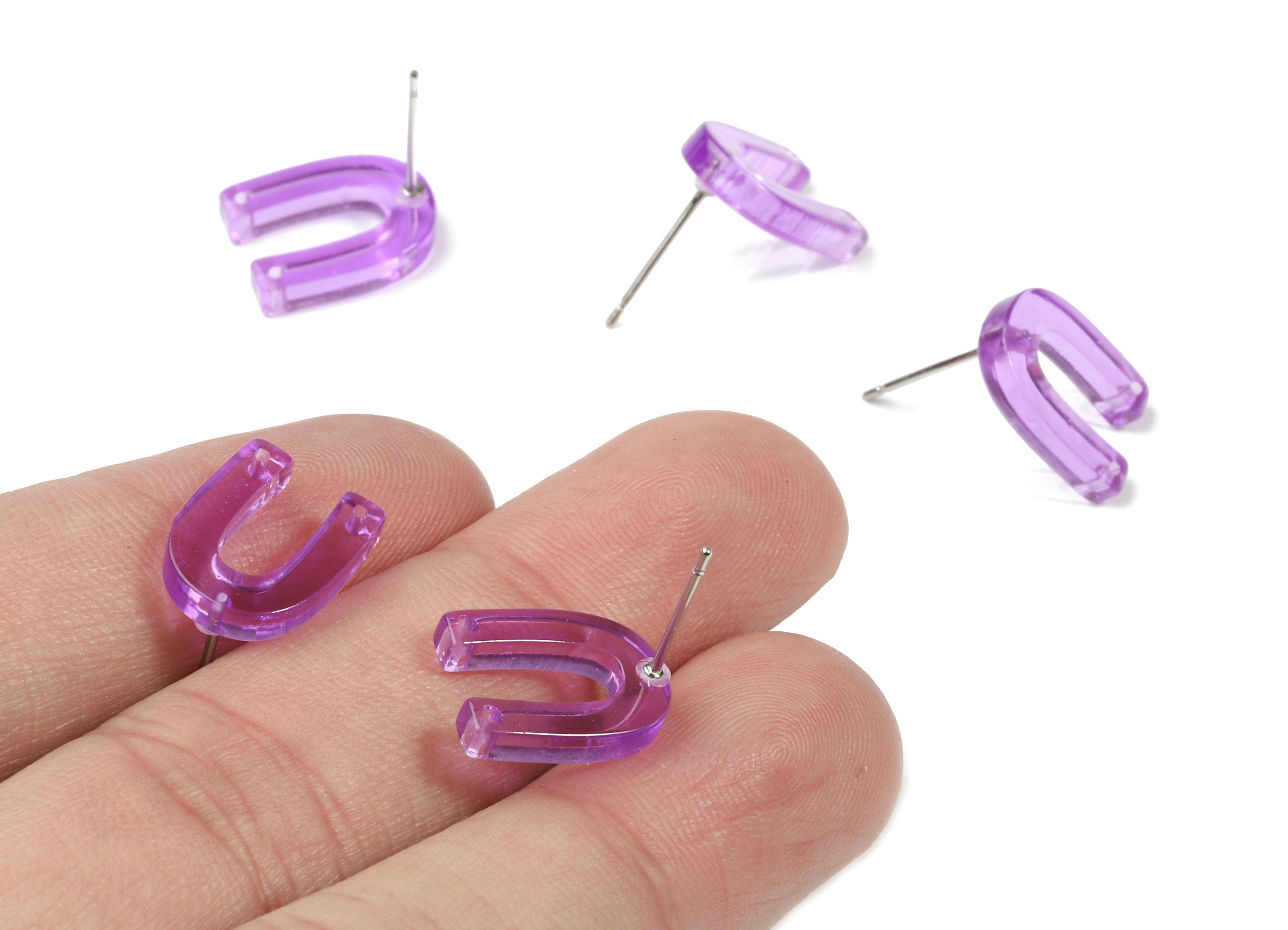 Acrylic Mini U Earring Stud With 2 Hole - Horsehoe Connector Earring Post - Color Code: A72 - 13.64x10.46x2.72mm - AC1227-A72 - DOMEDBAZAAR