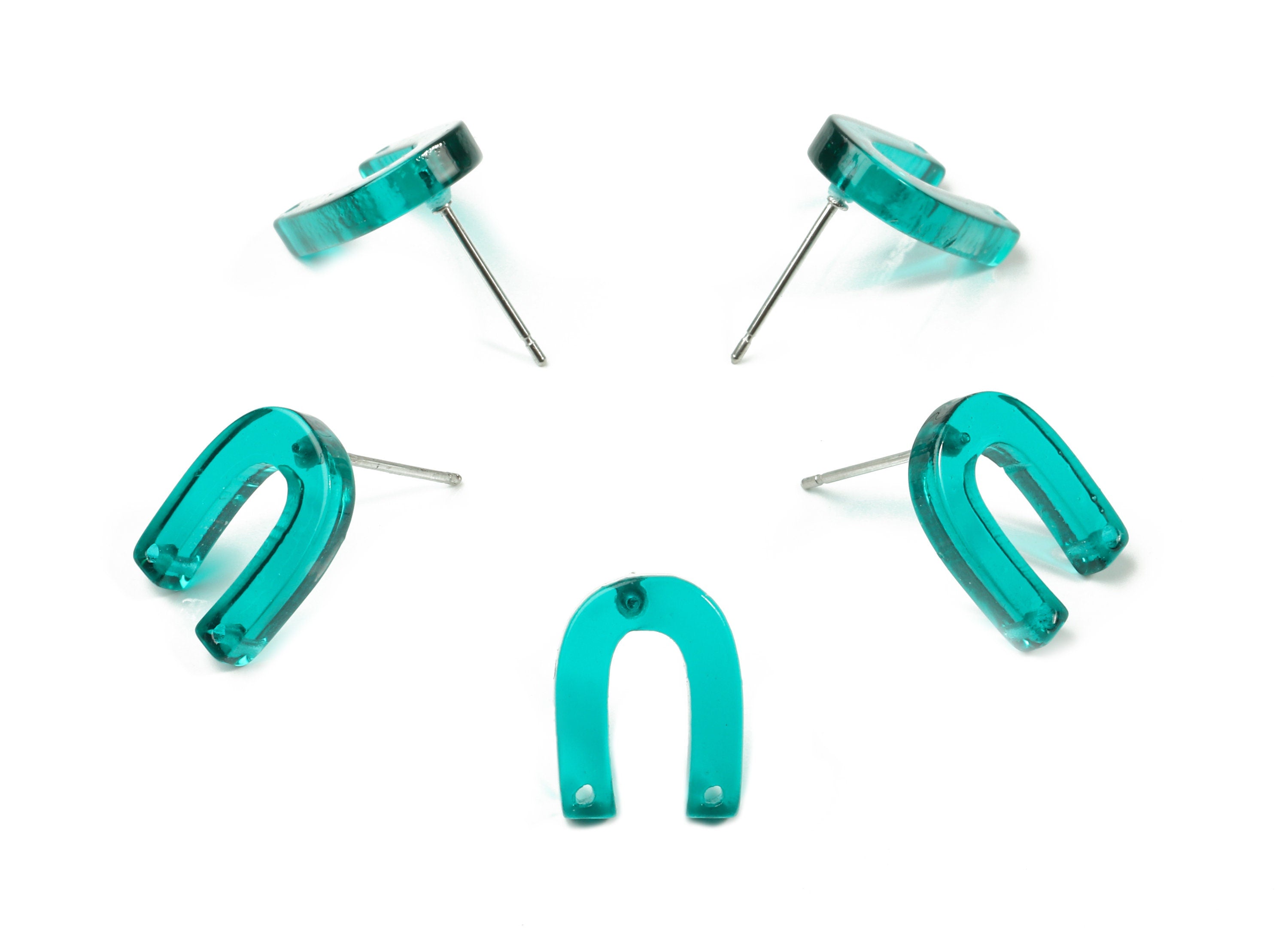 Acrylic Mini U Earring Stud With 2 Hole - Horsehoe Connector Earring Post - Color Code: A62 - 13.64x10.46x2.92mm - AC1227-A62 - DOMEDBAZAAR